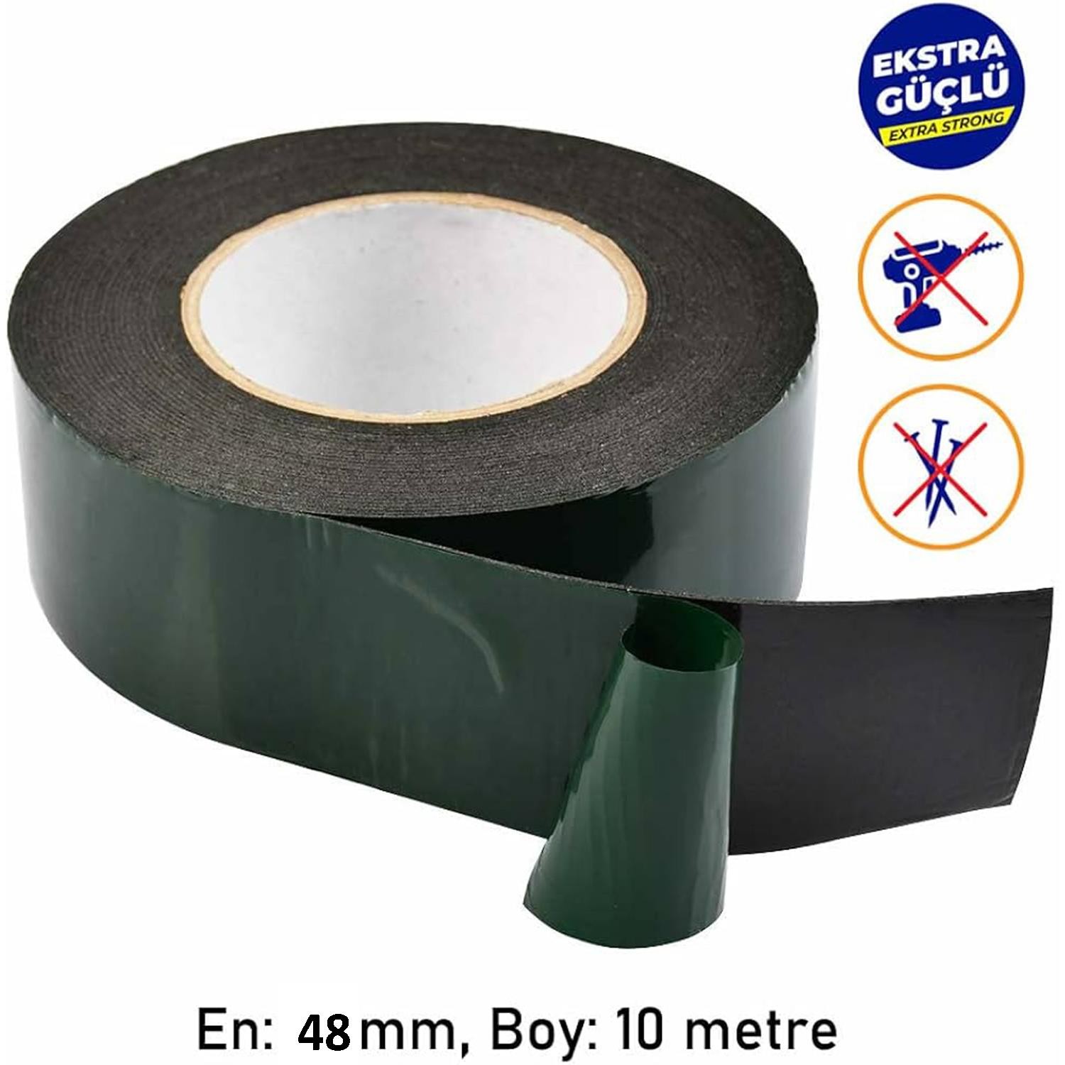 Çift Taraflı Güçlü Yapıştırıcı Yapıştırma Köpük Bant Eva Montaj Bandı Siyah 48 mm x 10 Metre