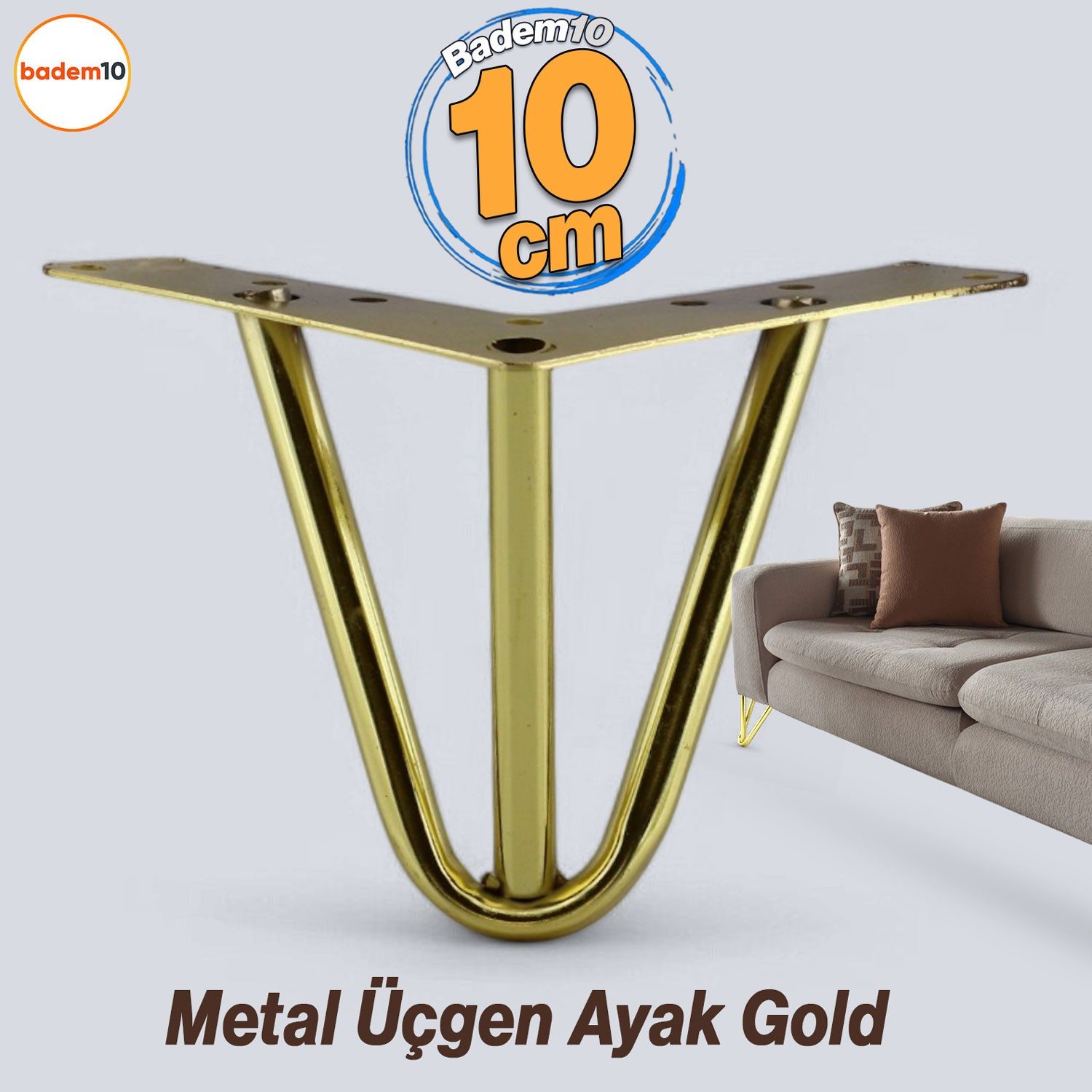 Üçgen Metal Gold Altın Ayak 10 cm Lüks Mobilya Kanepe Berjer Sehpa Ünite Koltuk Ayağı Baza Ayakları