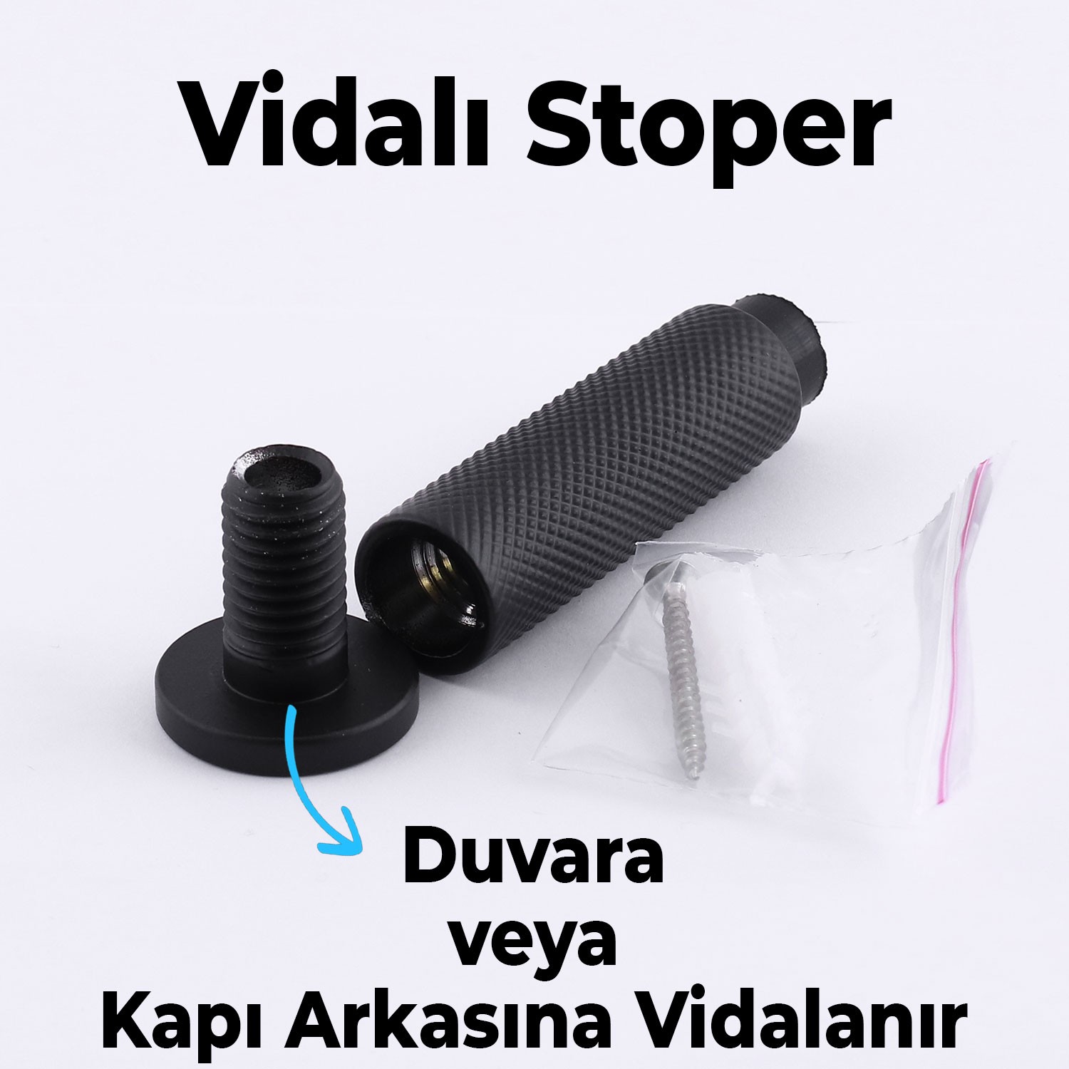 Kapı Stoperi Tamponu Siyah Vidalı Metal Tutacağı Tutucu Kapı Arkası Duvar Kolu Stopu Takozu