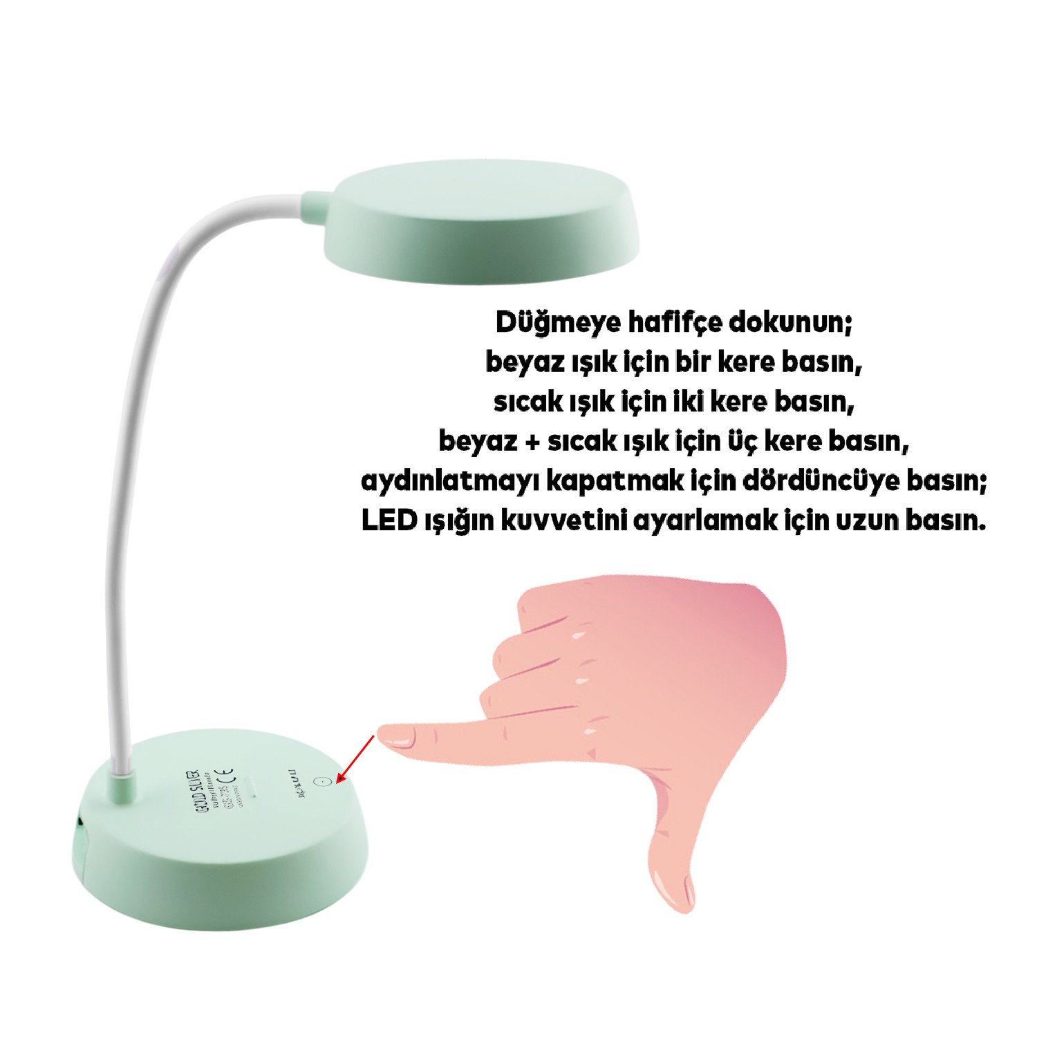 Şarjlı Akrobat 360° Masa Üstü Yeşil Renk Lamba 3 Kademe Dokunmatik Çalışma Okuma Işığı Soft Işık