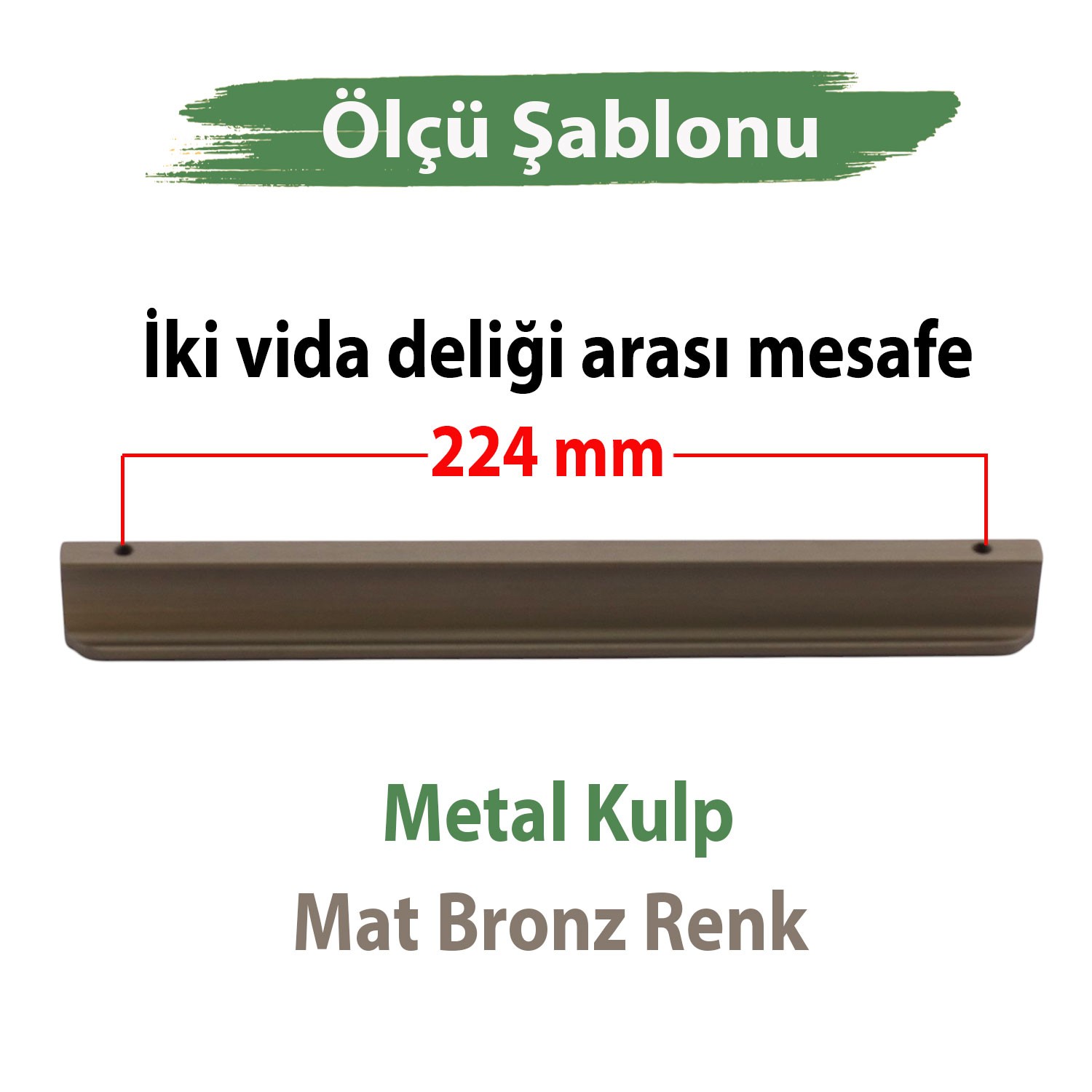 Dombay Mat Bronz Metal Kulp 224 mm 22.4 cm Mobilya Çekmece Dolap Kulpları Mutfak Dolabı Kulbu Kulpu