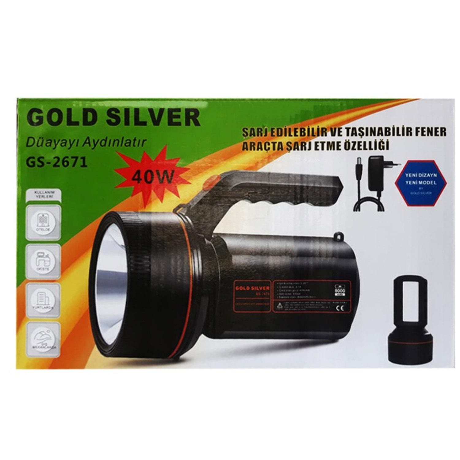 Gold Silver Şarjlı El Feneri Çok Amaçlı Led El Lambası 40W