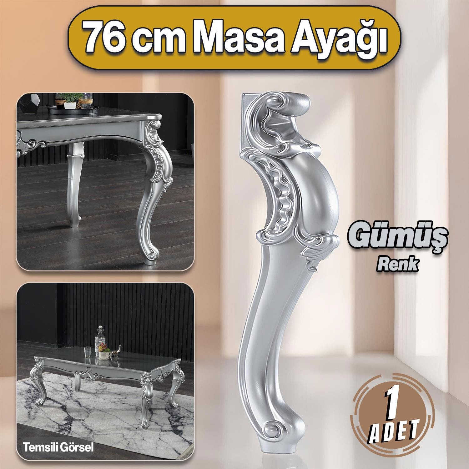 Valenta Masa Dresuar Ayağı 76 cm Plastik Ayak Mutfak Yemek Masası Mobilya Ayakları Gümüş