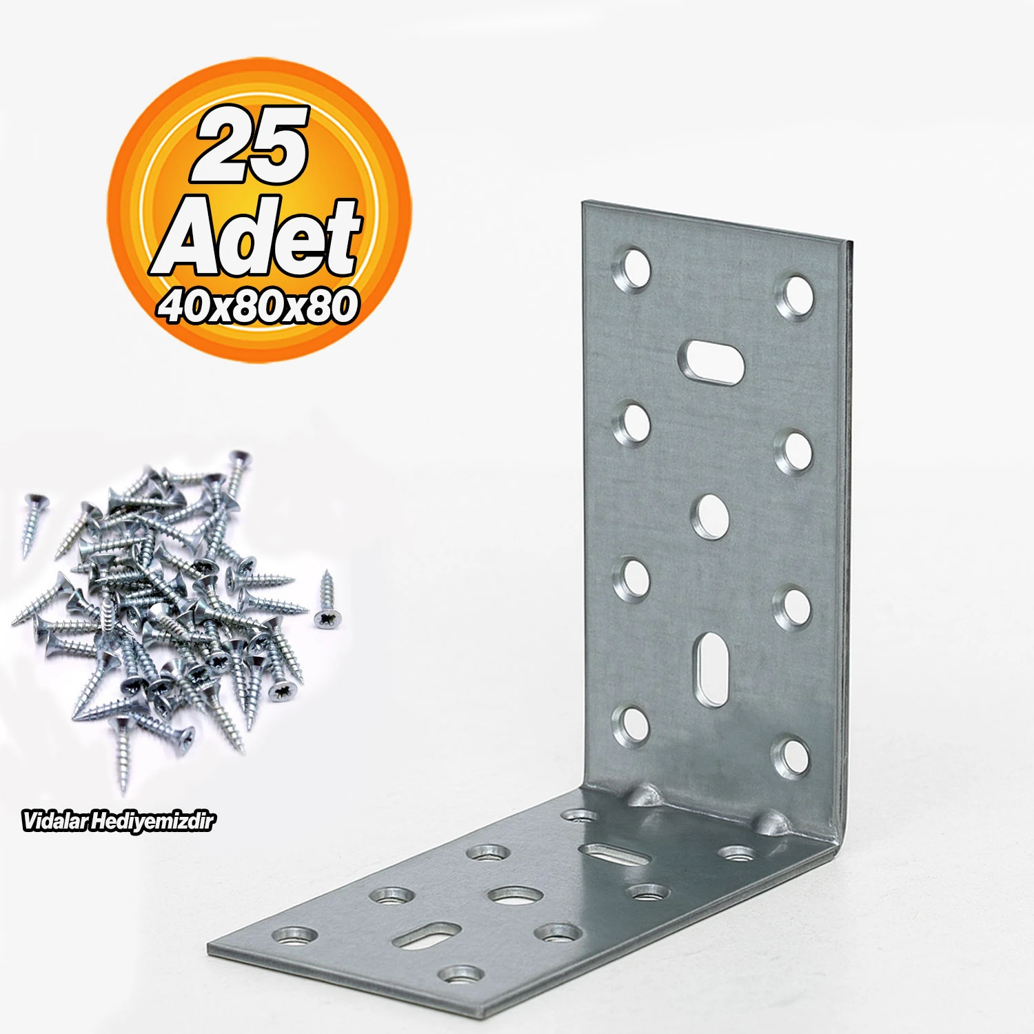 Mobilya Eşya Dolap Duvara Sabitleme Köşebent Bağlantı Aparatı L Demiri Gönye 40x80x80 Mm (25 ADET)