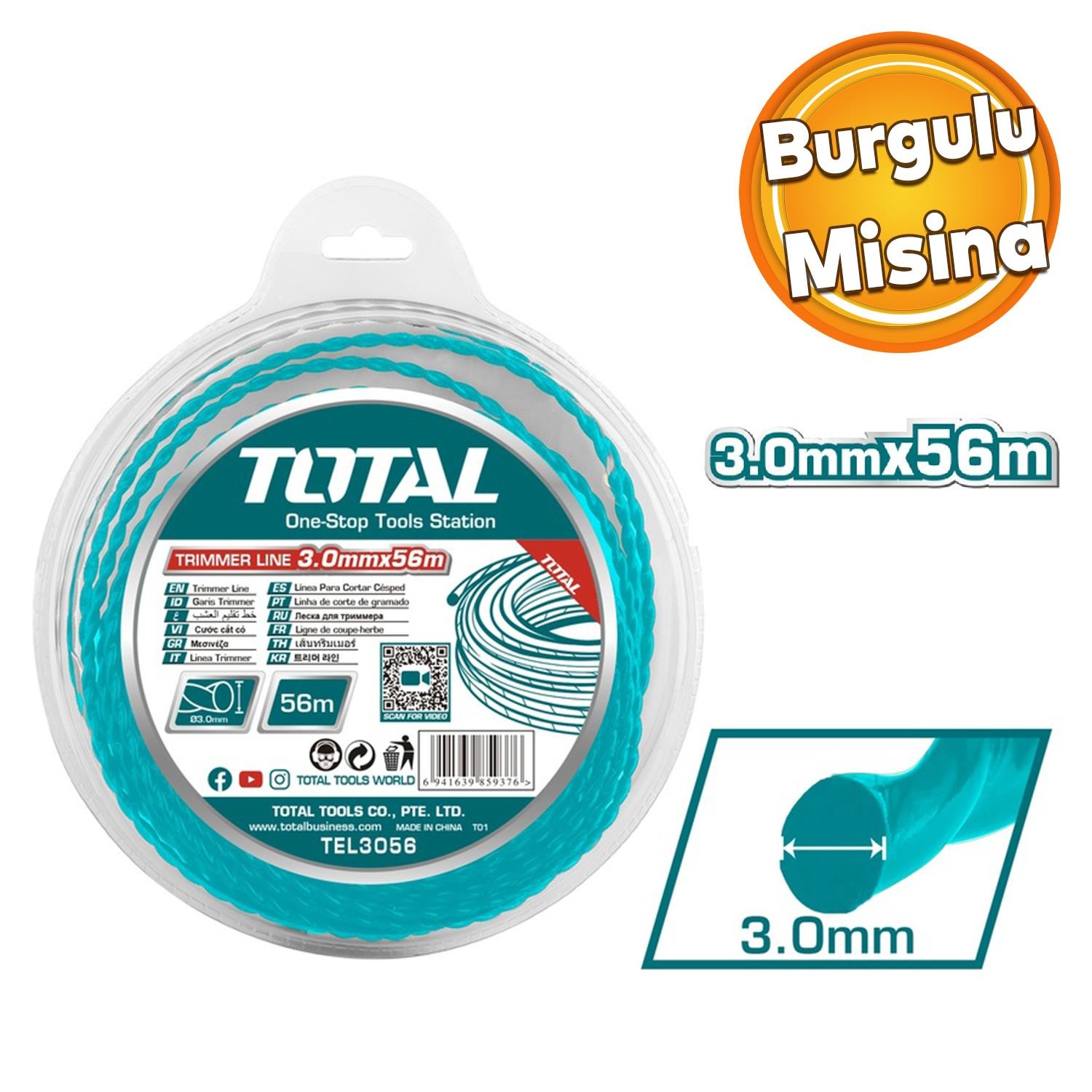 Motorlu Tırpan Burgulu Yuvarlak Misina 3.0 mm 56 Metre Çim Ot Biçme Teli Extra Güçlü Profesyonel 