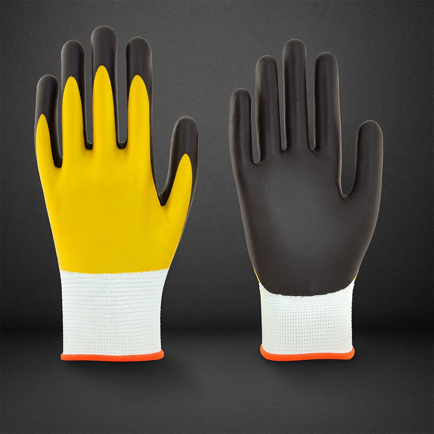 Çift Nitril Polyester Double Nitril İş Güvenlik İnşaat Eldiveni (Sarı-Siyah) No:9 L Beden