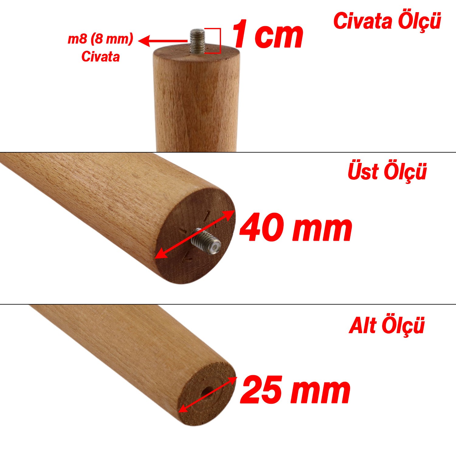 Bohem 25 cm Sehpa Masa Ayağı Ham Doğal Ahşap Kahverengi Boyalı Mobilya Kanepe Modern Ayakları