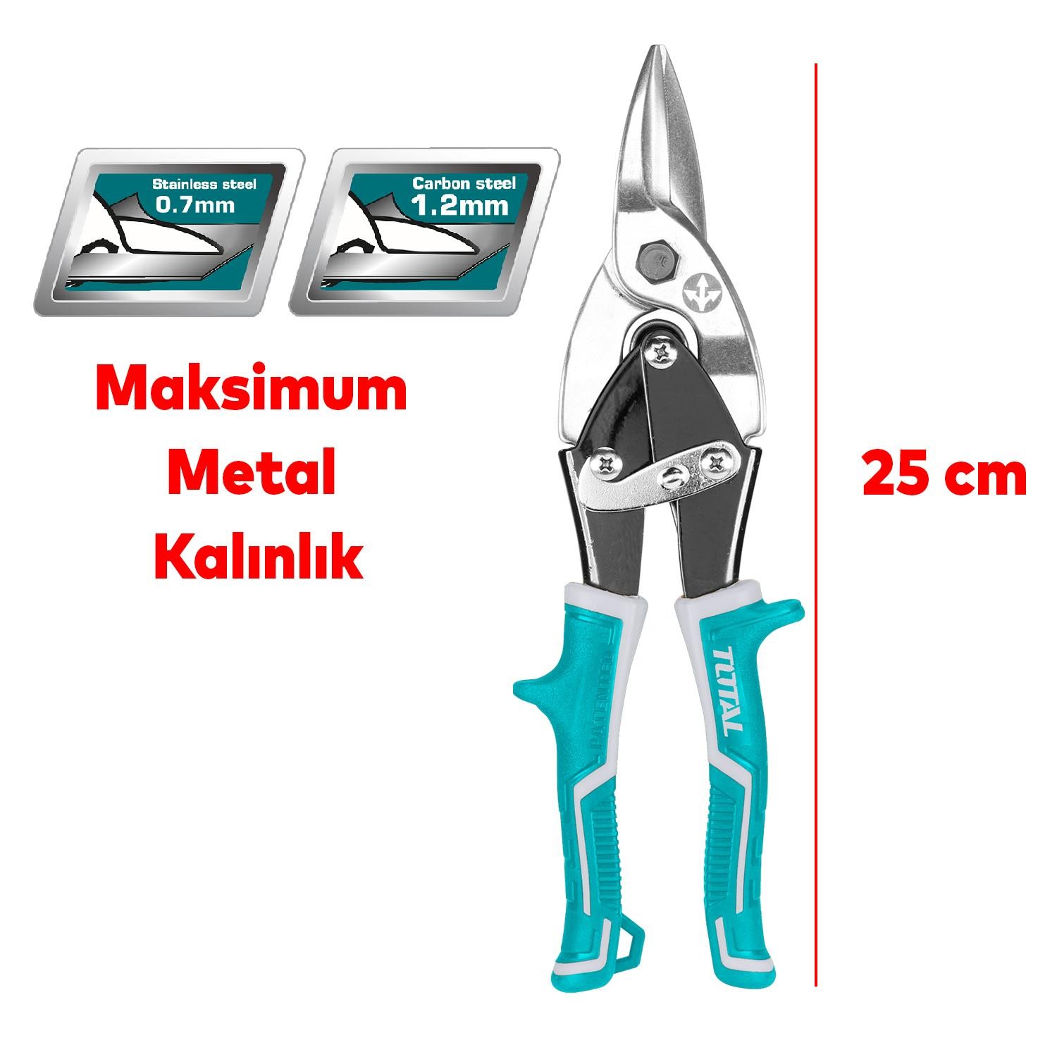 Tenekeci Metal Alüminyum İnce Metal Sac Kesme Makası İzole Saplı Karton Deri Bakır Kesim 25 cm