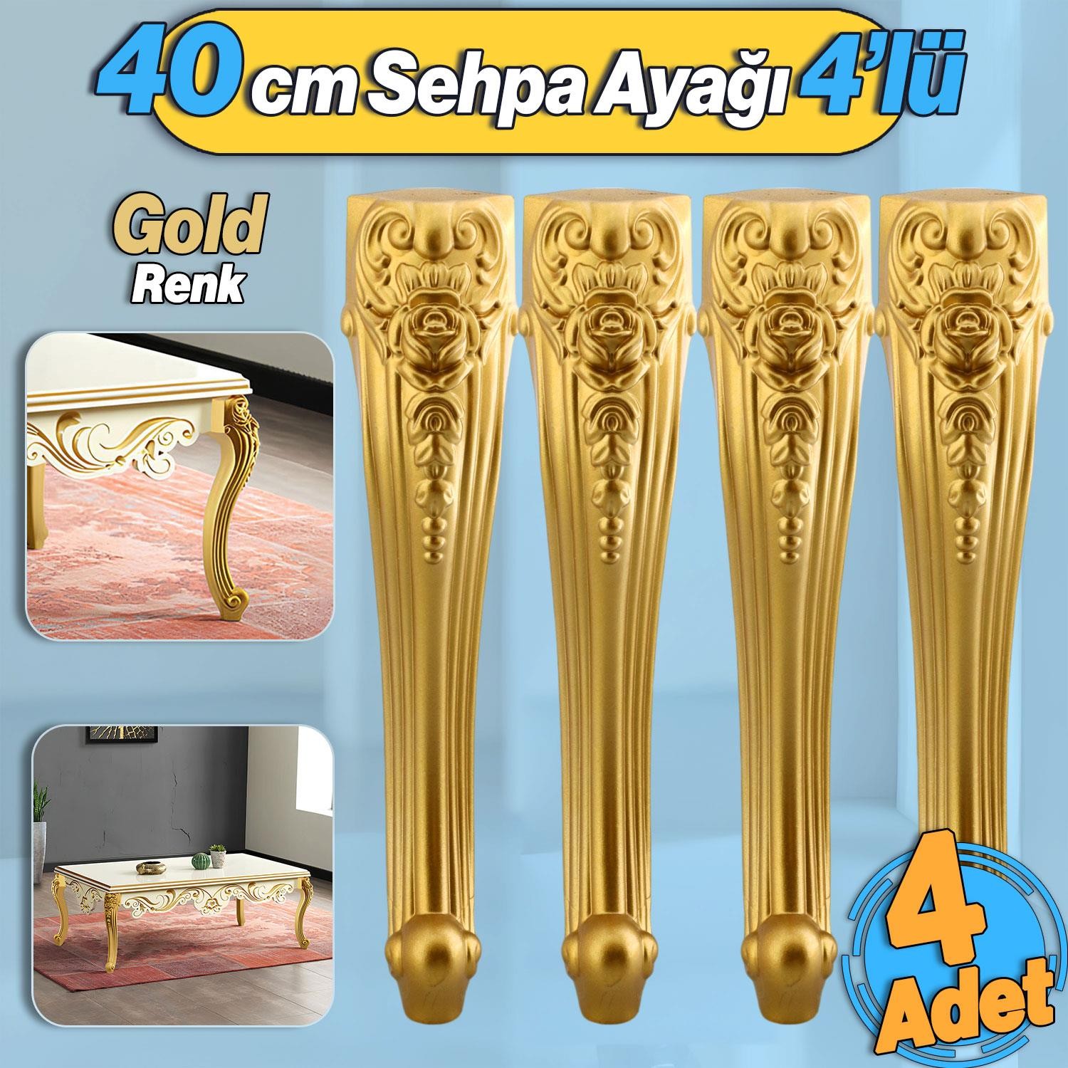 Nehir Plastik 4 Adet Sehpa Ayağı 40 cm Gold Renk Orta Ayak Zigon Sehpa Mobilya Masa Ayakları Altın