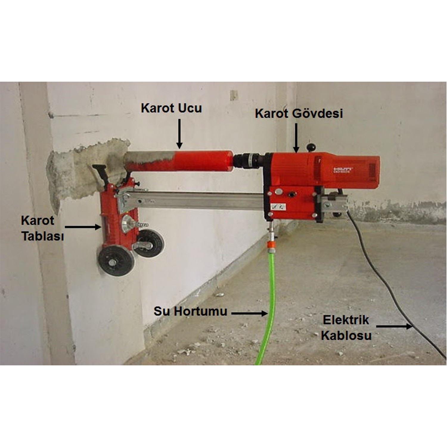 Elektrikli Standart Karot Makinesi Tezgah Tipli 3200 W Açısız Sulu Güçlü Delme Numune Alma Makinesi