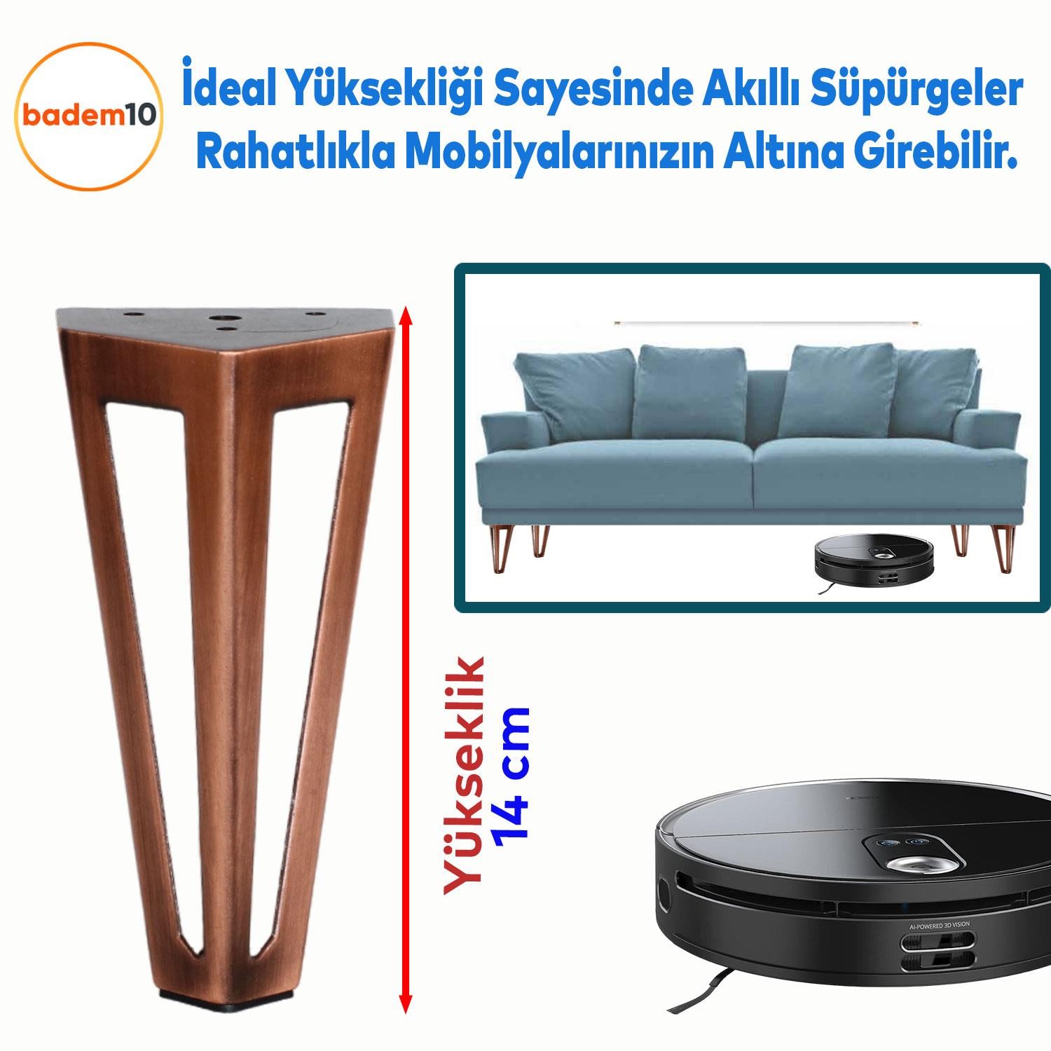 Ovit Metal Antik Bakır 14 cm Mobilya Koltuk Kanepe Konsol Tv Ünitesi Yükseltici Ayağı Ayakları 4 Adet