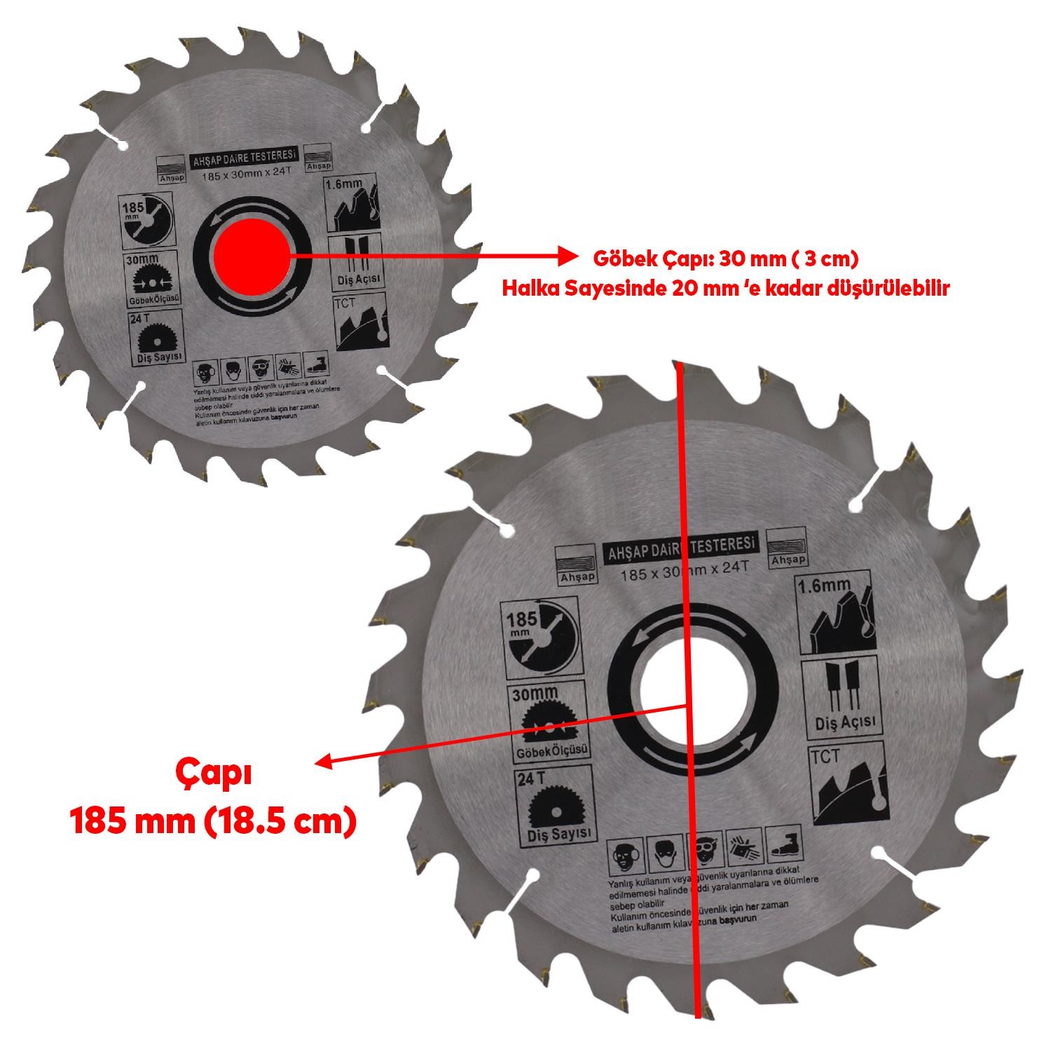 Ahşap MDF Mobilya Tahta Sunta Dolap Kesme Testeresi Metal Elmas Testere 185 mm 24 Diş