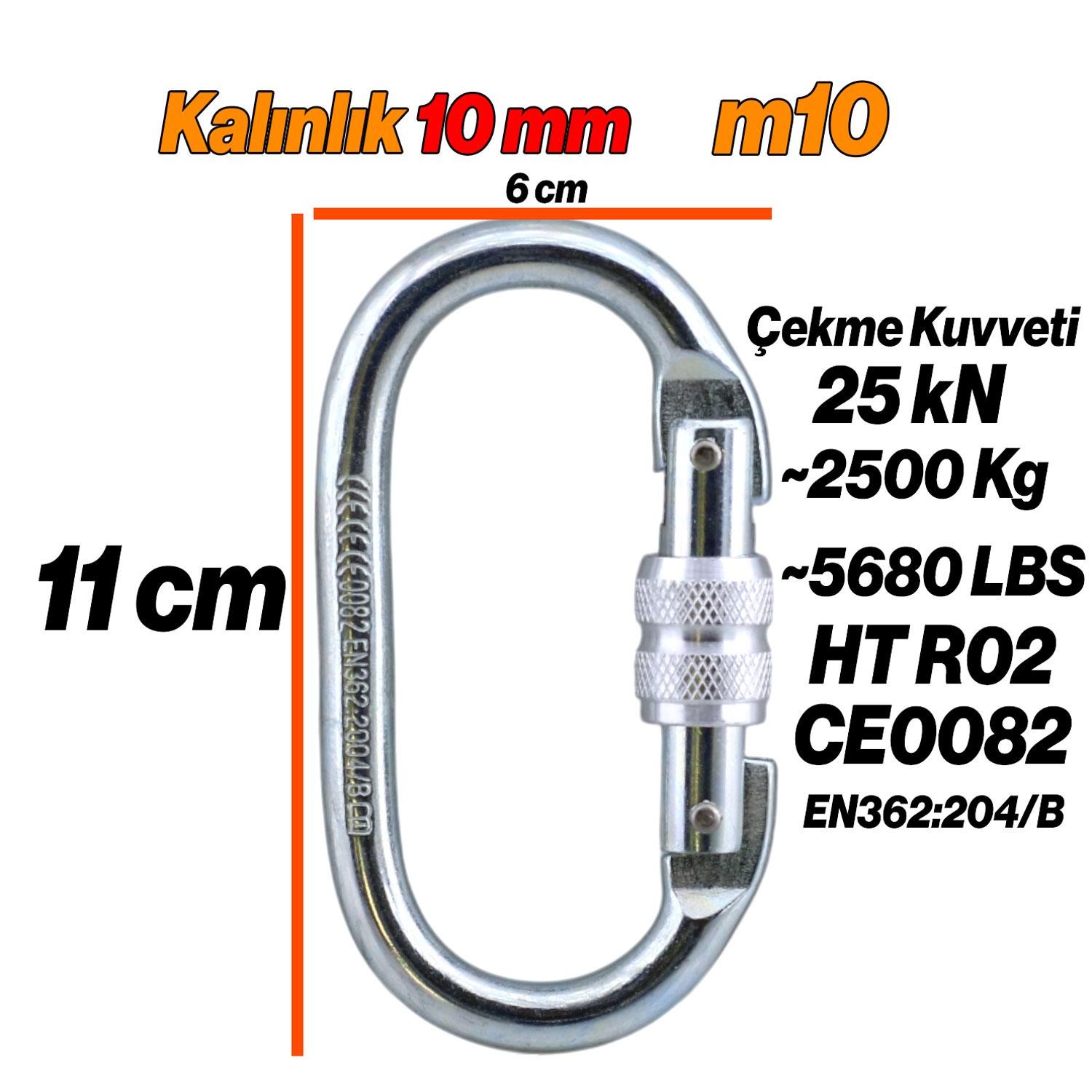 Oval Karabina Kilitli 10 mm Kanca Paslanmaz Çelik Kilit Tırmanma Kamp Ekipman Tırmanış İp Askı Kilid