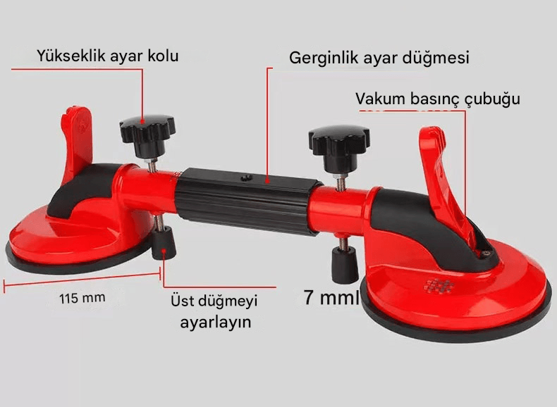 Çift Kollu Çektirmeli Vantuz Cam Fayans Granit Birleştirme Ayarlama Hizalama Düzeltme Aparatı Yatay