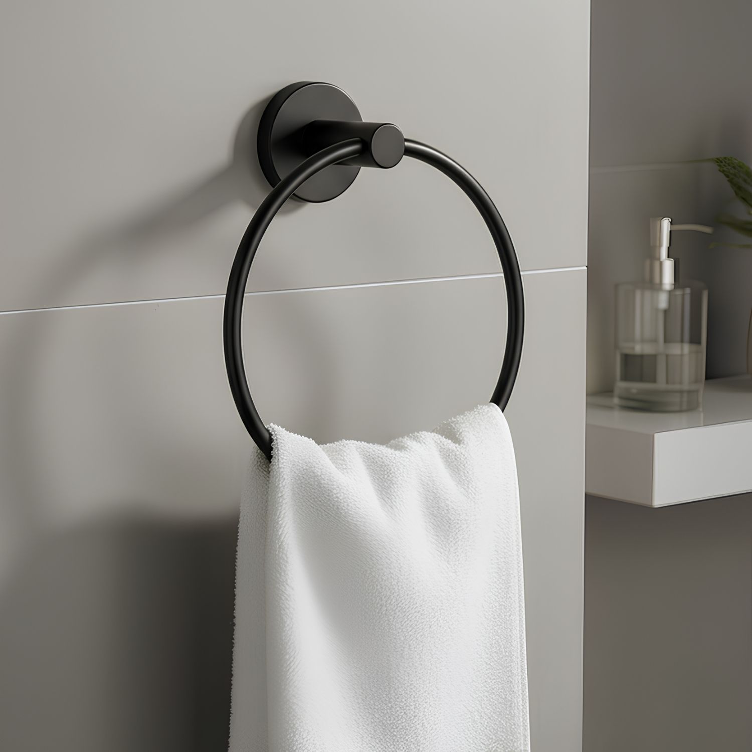 Vidalı Siyah Renkli Yuvarlak 16 cm Banyo Mutfak Lavabo Pratik Havluluk Askılığı