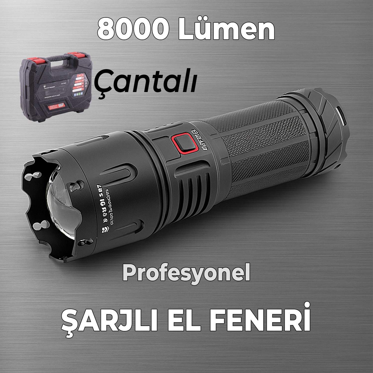 El Feneri 8000 Lümen 80W Zoomlu Uzun Menzil Şarjlı Powerbank Ledli Işık Lambası Su Geçirmez Kamp