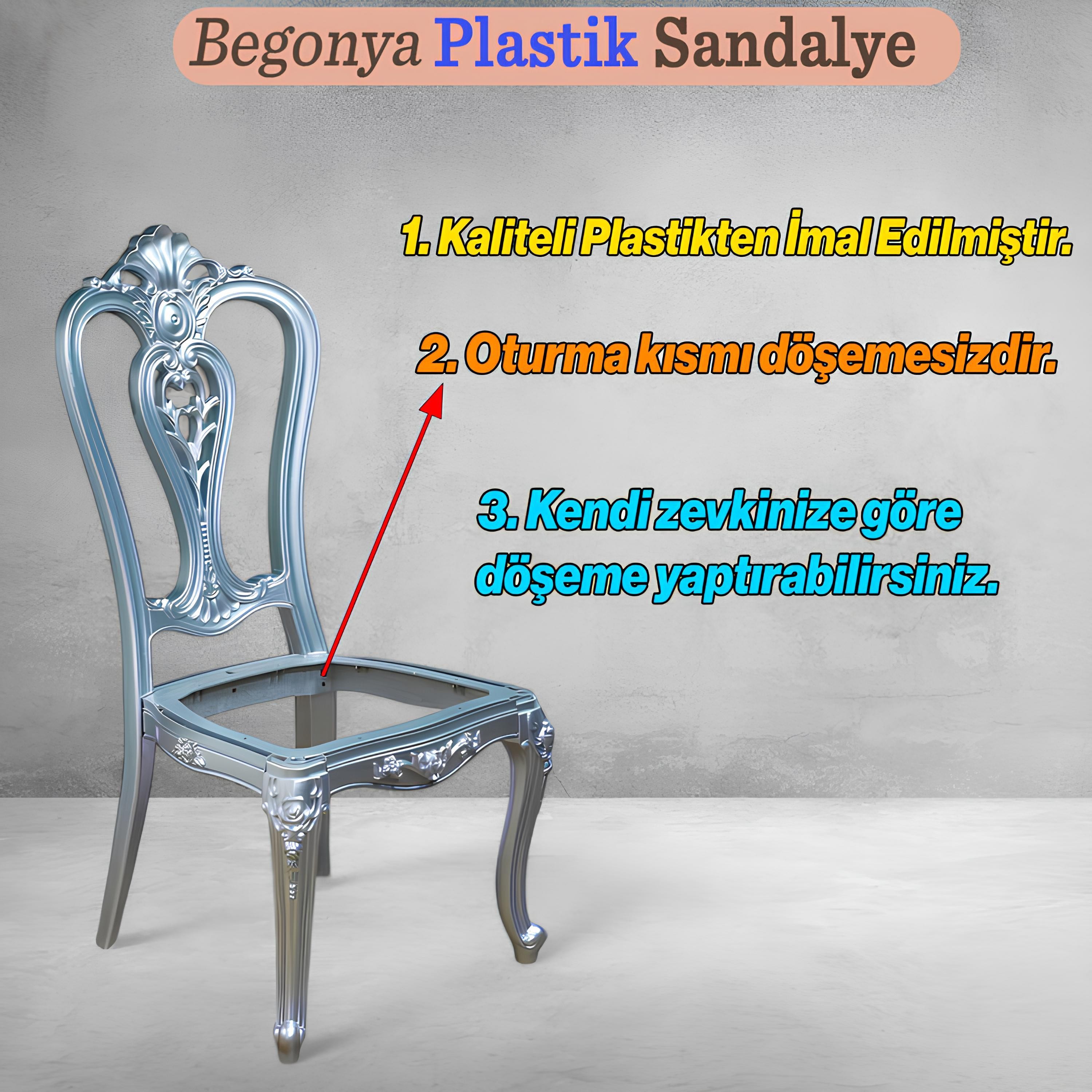 Begonya Sandalye Sert Plastik Gümüş Koltuk Bahçe Balkon Mutfak Yemek Masası Sandalyesi