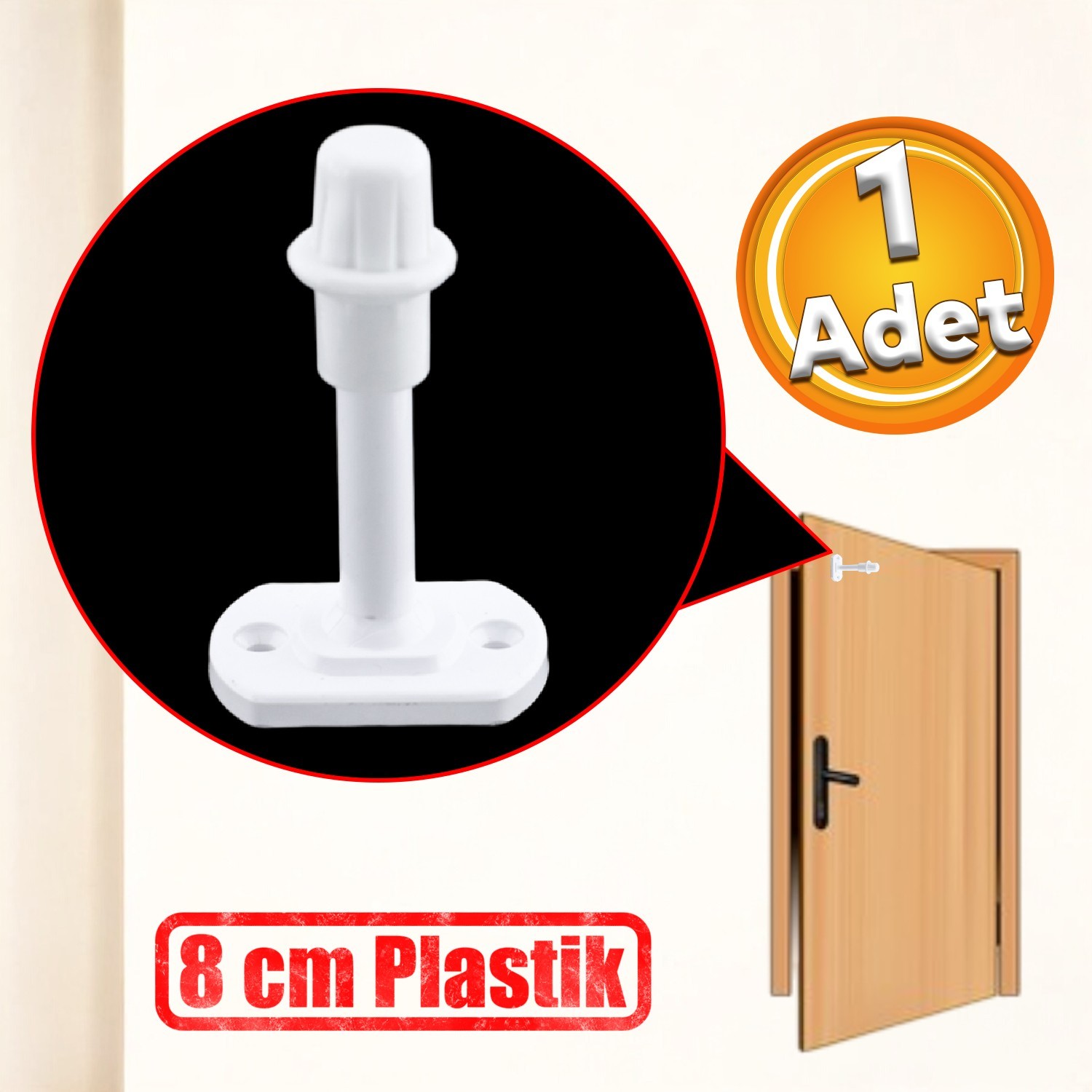 Plastik Kapı Pencere Tamponu 8 CM Beyaz Renk Vidalı Duvar Boya Koruyucu Ses Önleyici Silikon Stoper