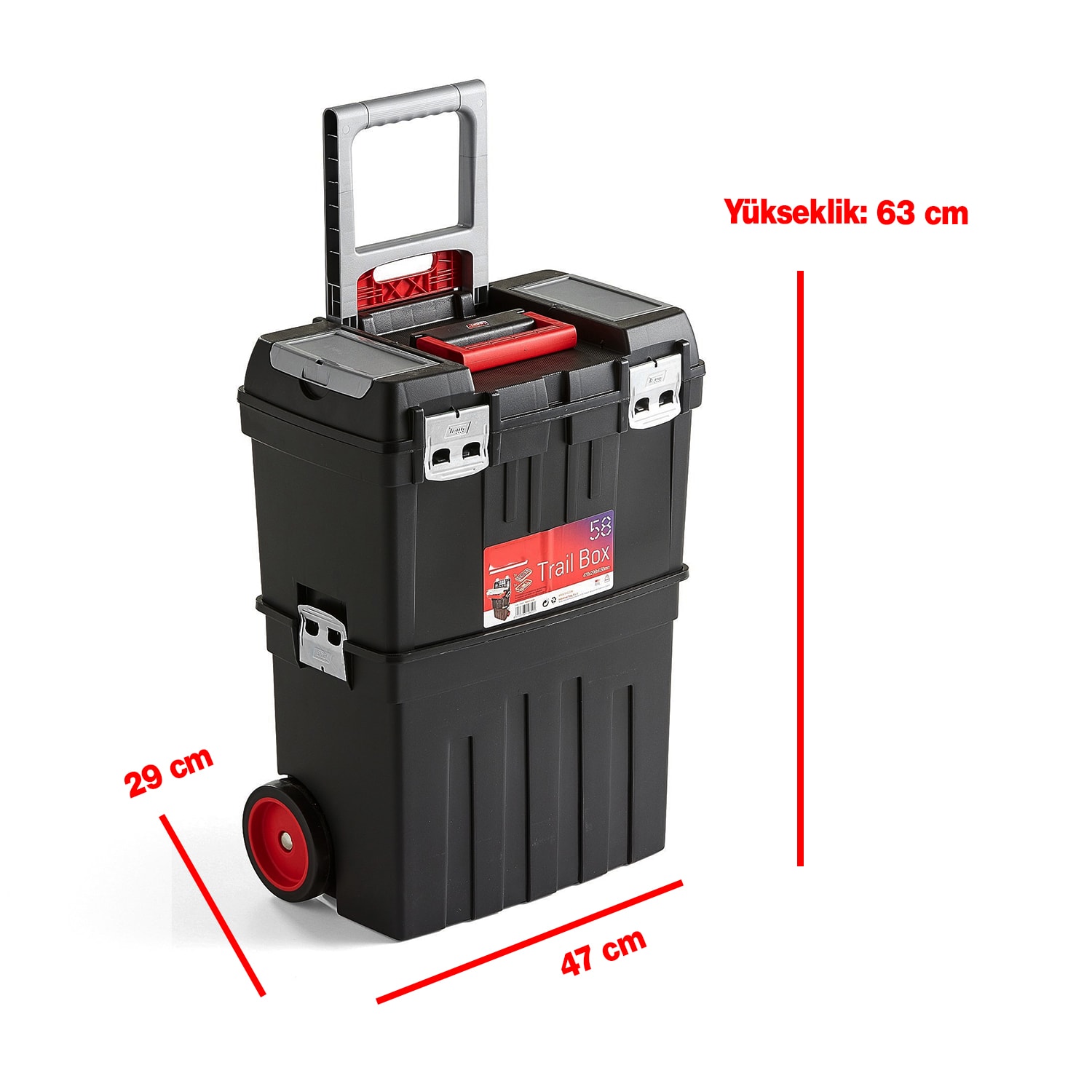 Tekerlekli Taşınabilir 60 Litre Organizer Bölmeli Metal Açma Kapamalı Kulplu Takım Alet Çantası