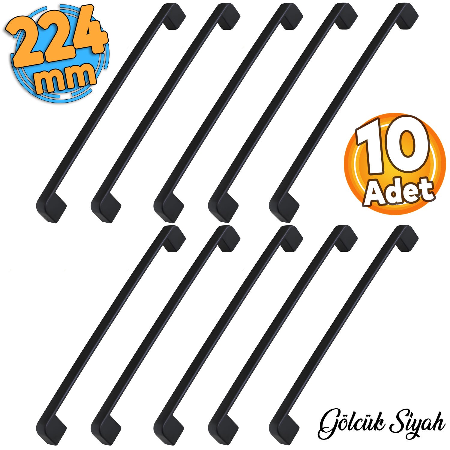 Gölcük Oval (224 mm- 22.4 cm) Metal Siyah Mobilya Mutfak Çekmece Dolap Dolabı Kulpu Kulbu Kulpları 10 ADET