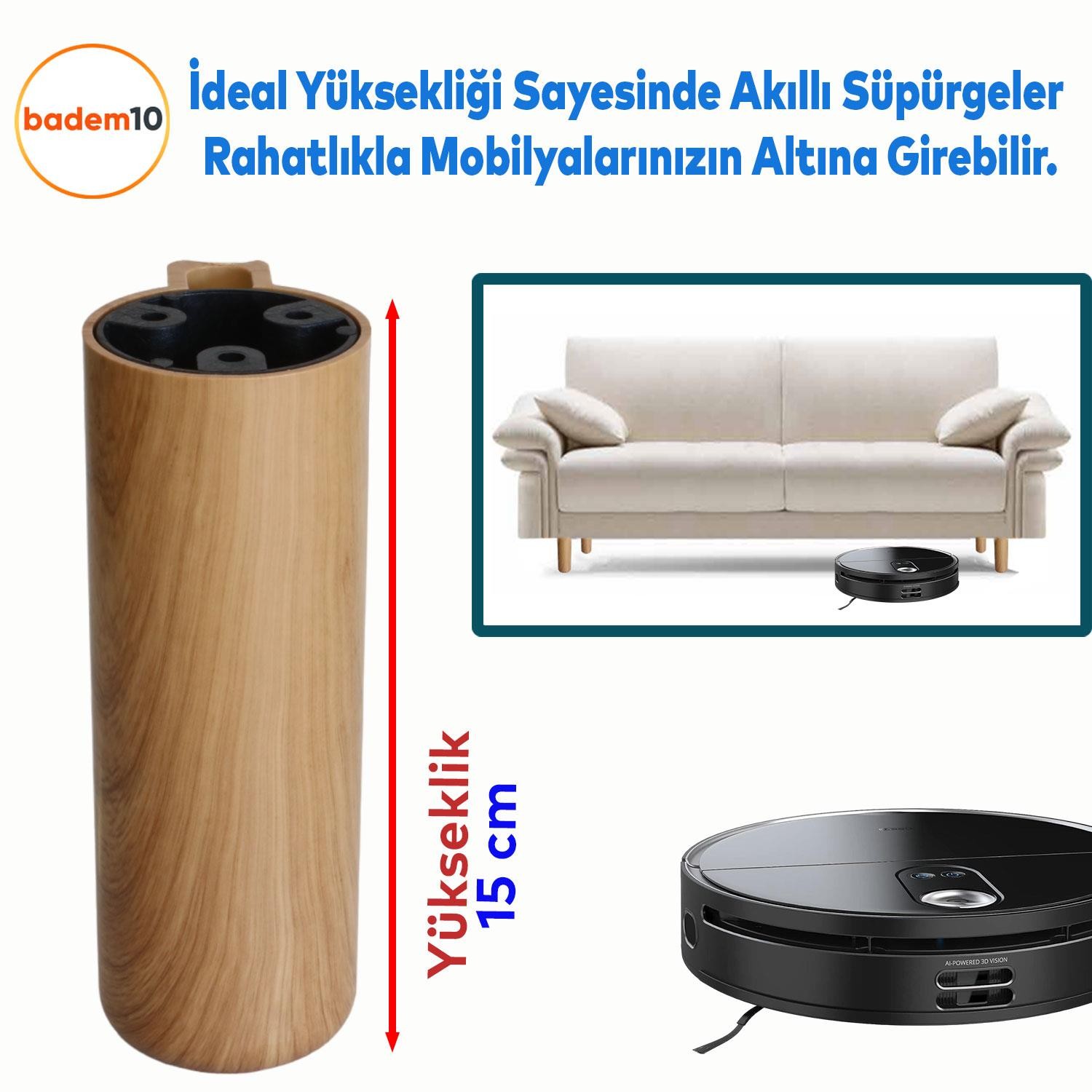 Kapsül Bohem Açık Ceviz 15 cm Mobilya Kanepe Koltuk Baza Yükseltici Yükseltme Ayağı Ayakları 8 Adet