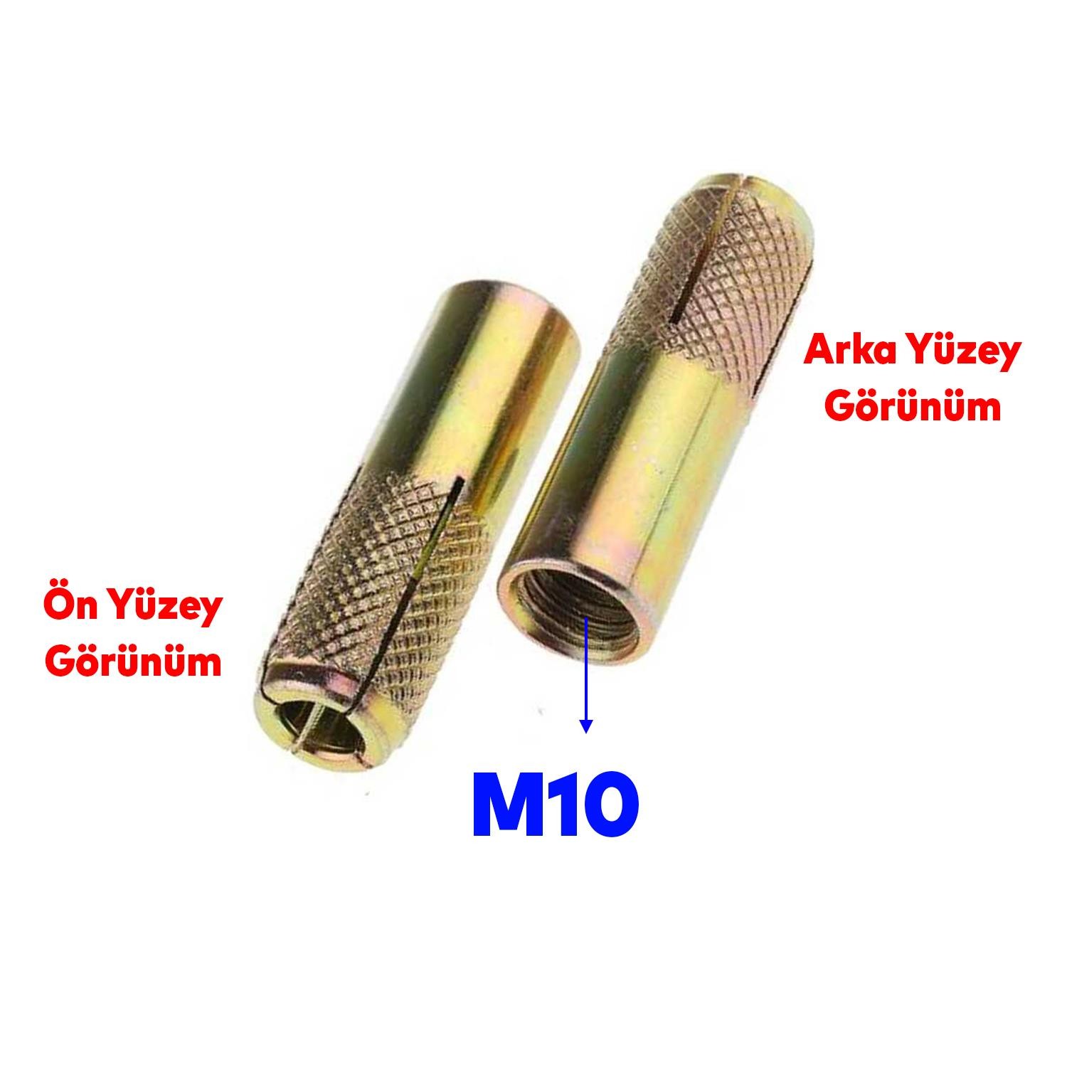 Çakma Çelik Dübel İç Dişli M10x40 mm Raf İskele Montaj Bağlantı Monte Asma Aparatı 8 Adet