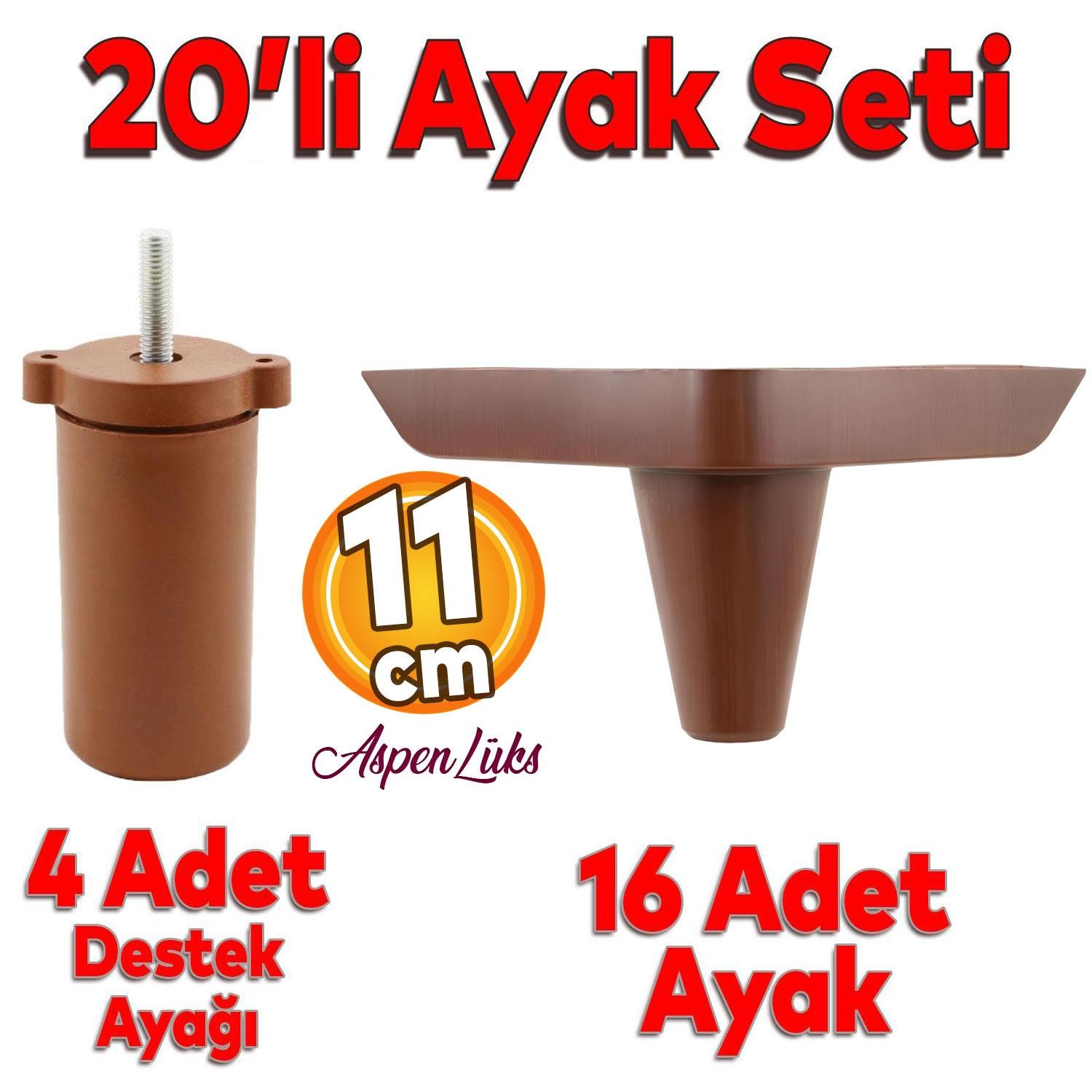 20'li Set Aspen Lüks Mobilya Koltuk Kanepe Tv Ünitesi Destek Ayağı 11 cm Ahşap Desenli Ayakları