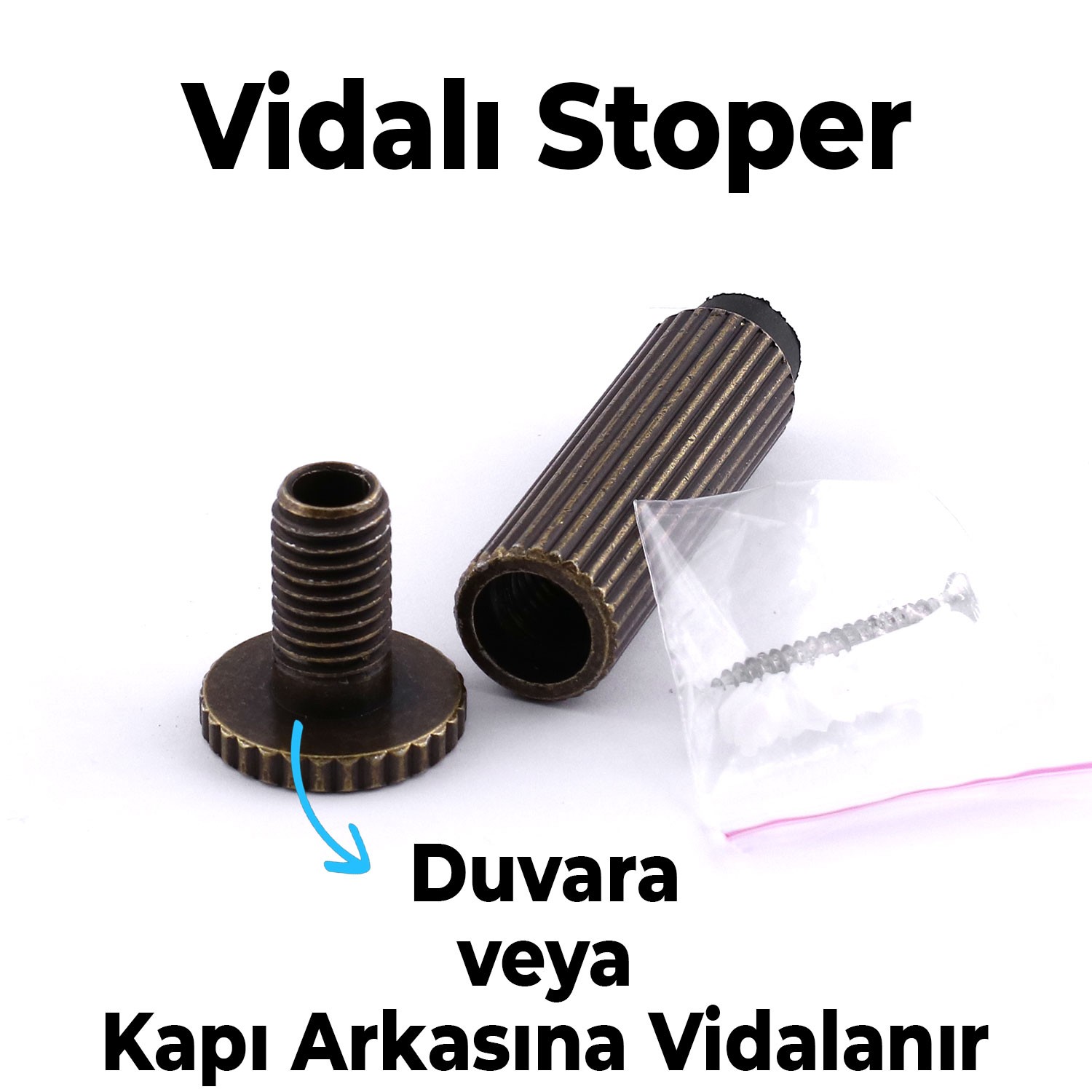 Kapı Stoperi Tamponu Eskitme Antik Vidalı Metal Tutacağı Tutucu Kapı Arkası Duvar Kolu Stopu Takozu