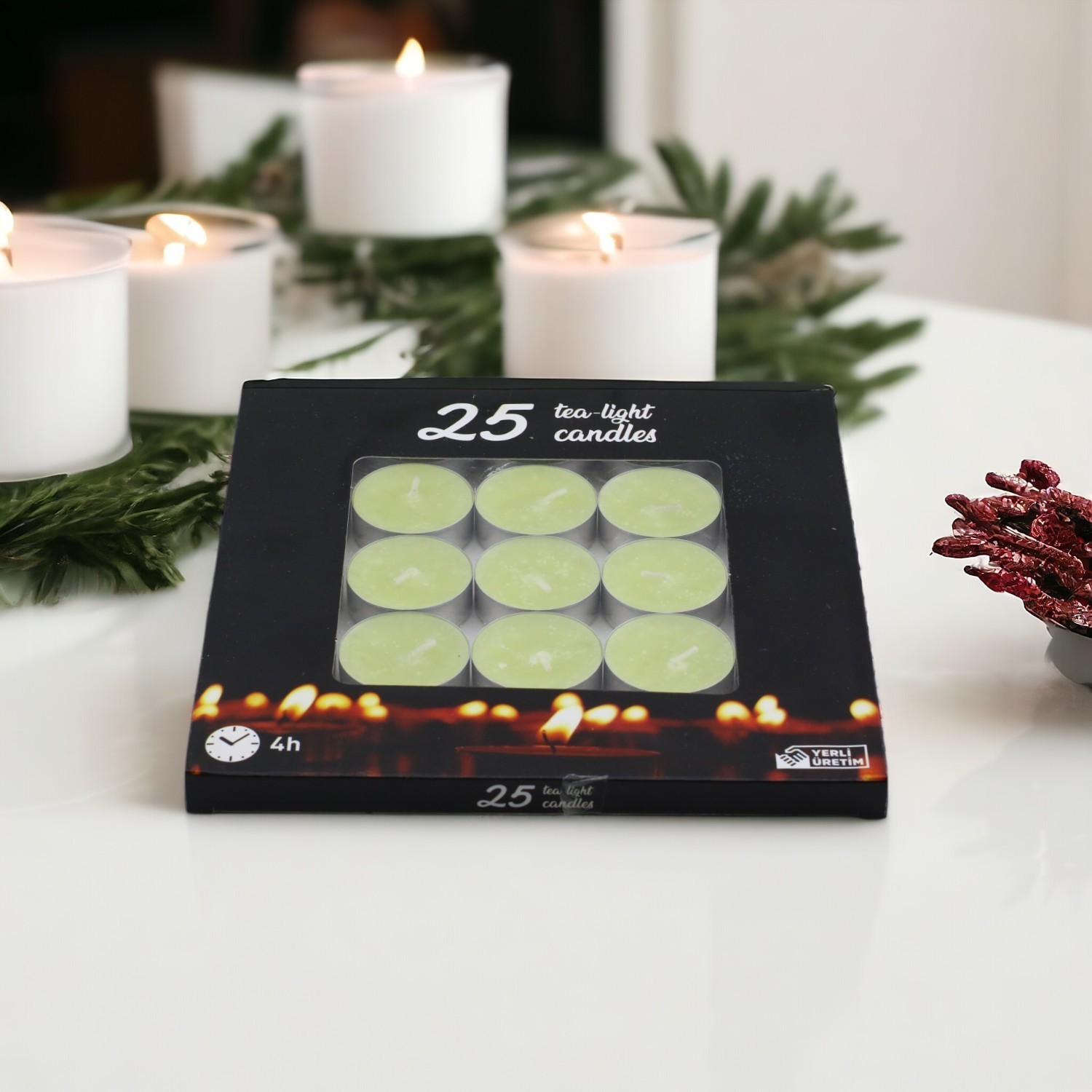 Tealight Mum 25x10 Gr Dekoratif Mumu Kandil Hediyelik Fitilli Mumluk Şamdan Krem Renk Kokusuz