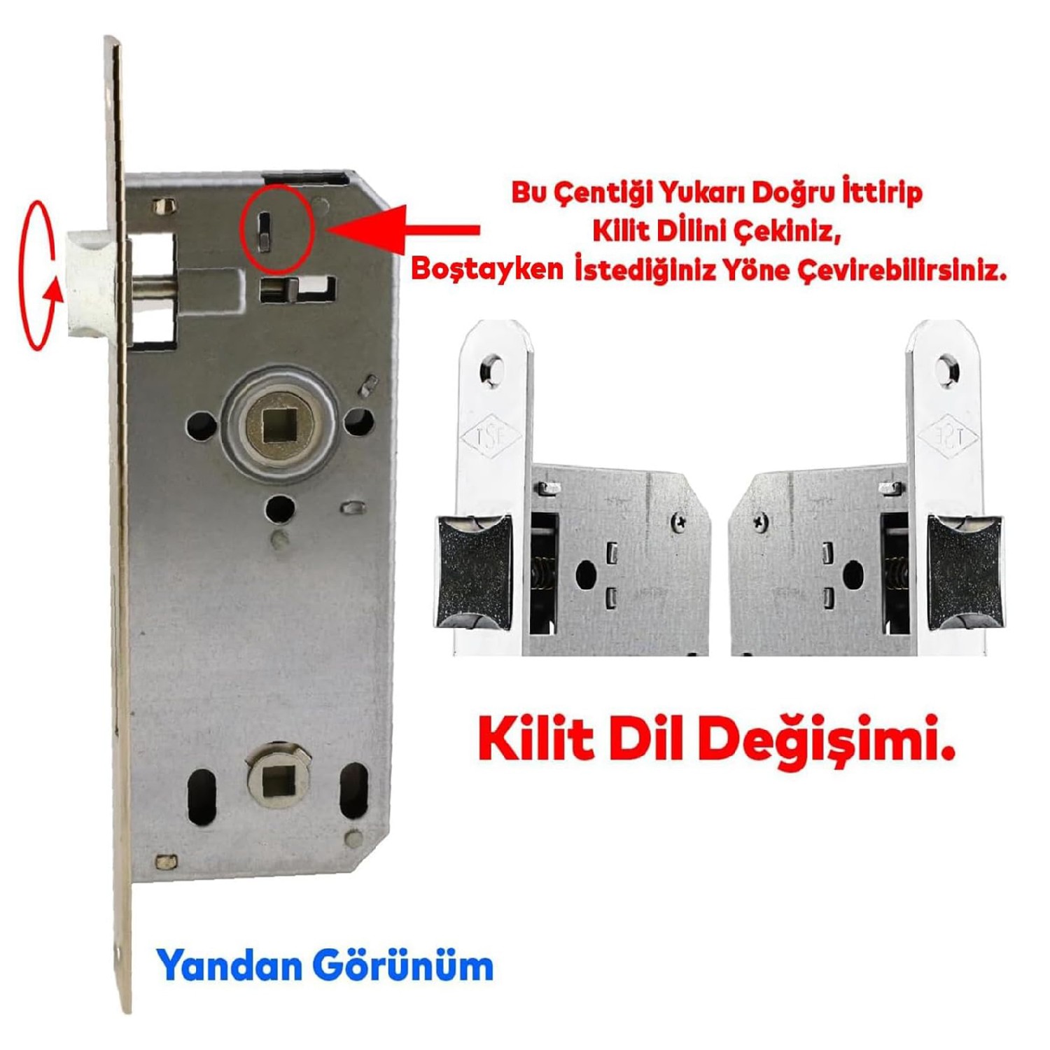 WC Tuvalet Banyo Kapısı Kilidi 45 mm PVC Kapı Ahşap Kapı Gömme Gövde Kilit Silindirsiz Barelsiz