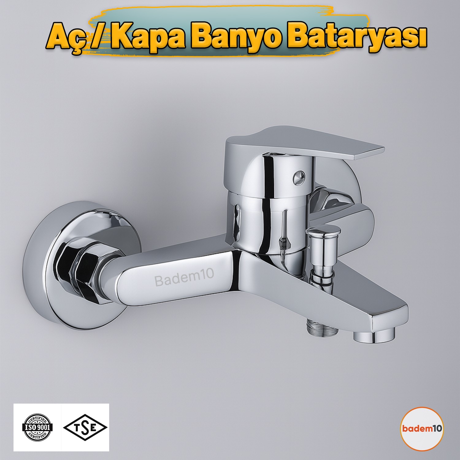 Premium Tek Kollu Aç Kapa Krom Banyo Bataryası Duvar Tipi Armatür Modern Tasarım Sıcak Soğuk Ayarlı