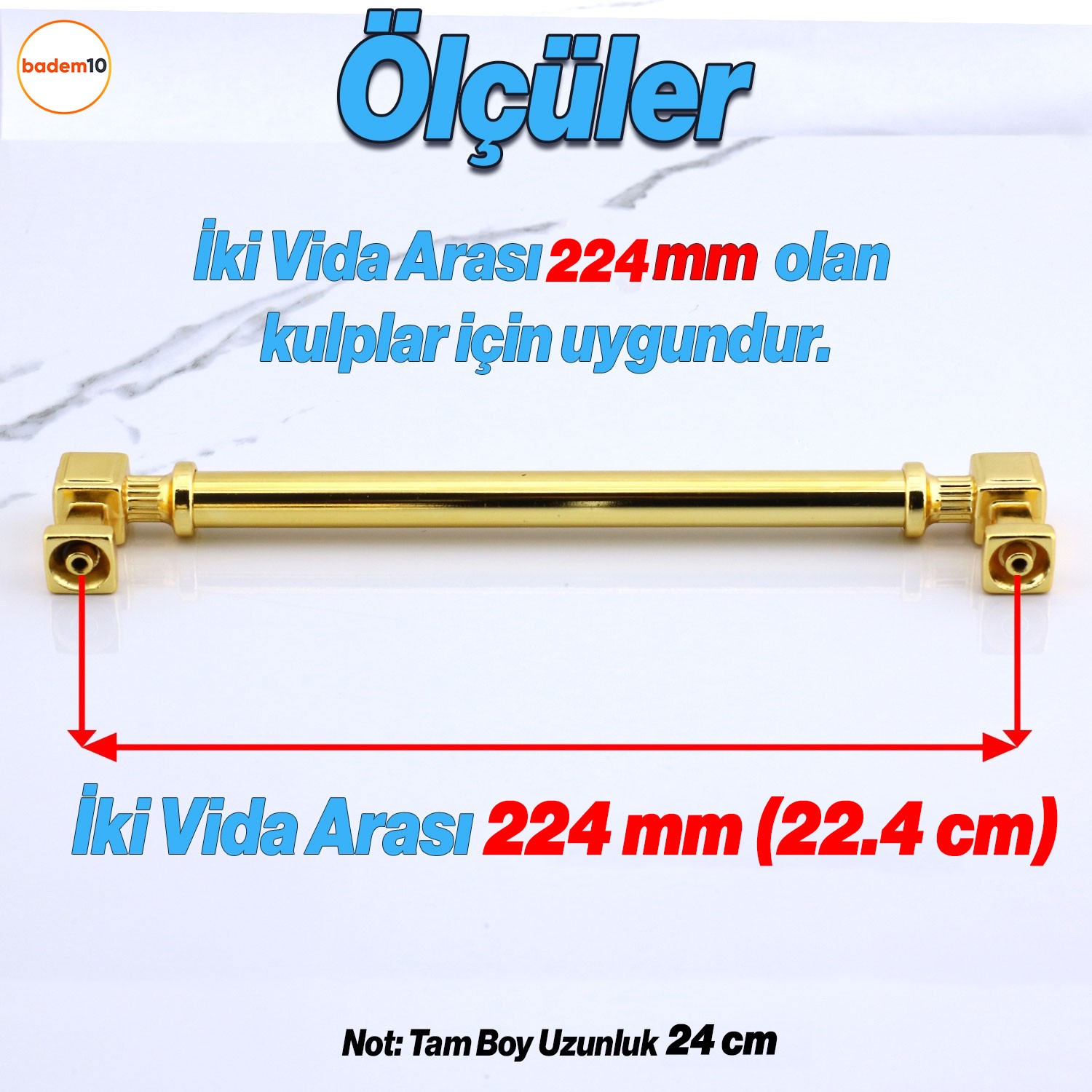 Talas Gold Altın Kulp 224 mm Mobilya Çekmece Mutfak Dolabı Dolap Kapak Kulplar Kulb Kulp