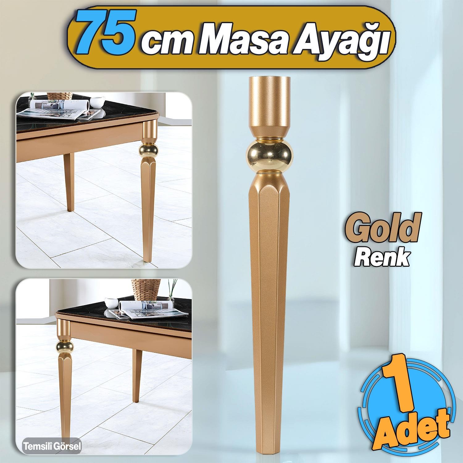 Elips Masa Dresuar Ayağı 75 cm Plastik Gold Altın Ayak Mutfak Yemek Masası Mobilya Ayakları Gold