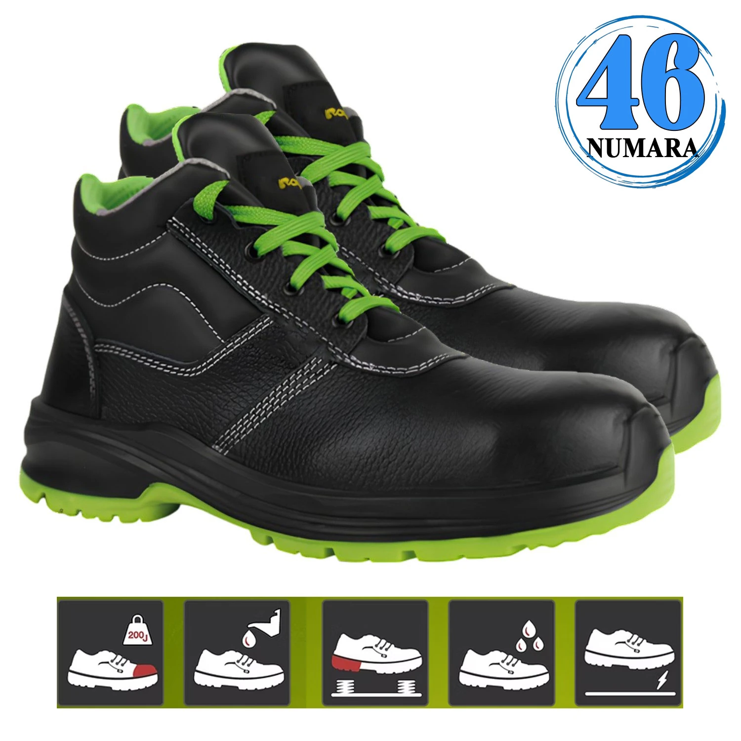 46 Numara İş Ayakkabısı Çelik Demir Burunlu Kauçuk Ara Tabanlı İş Güvenlik İnşaatçı Rahat Bağcıklı