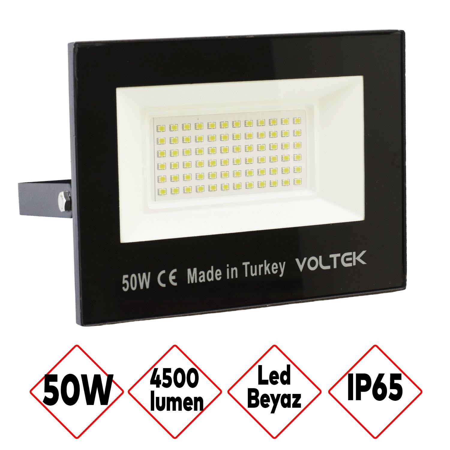 Voltek 50W Led Projektör Armatür Beyaz 6500K Bahçe Sokak Yol Aydınlatma Lambası