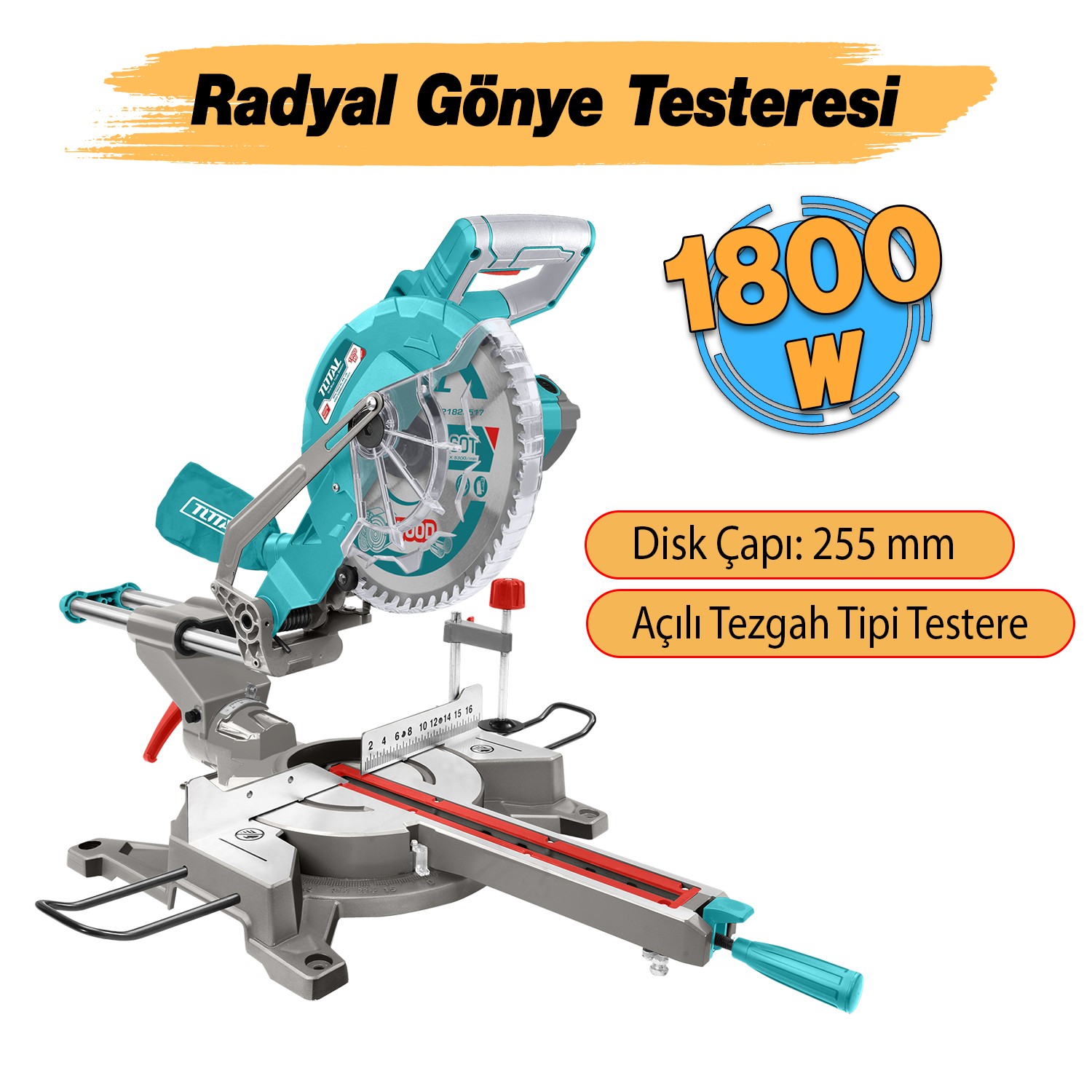 Açılı Radyal Gönye Kesme Testeresi Makinesi 255 mm 1800 W Elektrikli Marangoz Tezgah Tipi Mobilya
