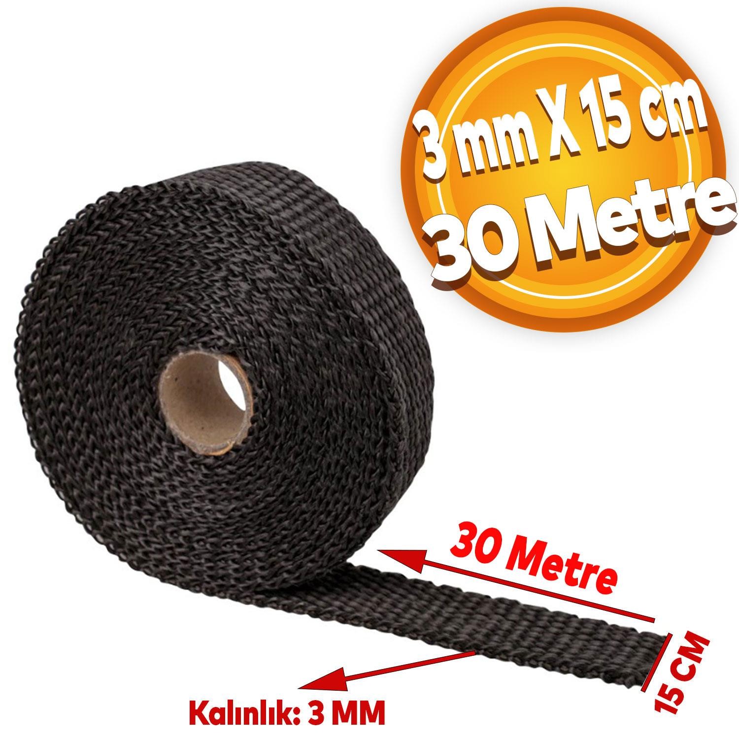 Cam Elyaf Egzos Sargısı Yanmaz Bant 3 mm X 15 Cm 30 Metre Amyant Bant Siyah Sıcaklık Önler Bant