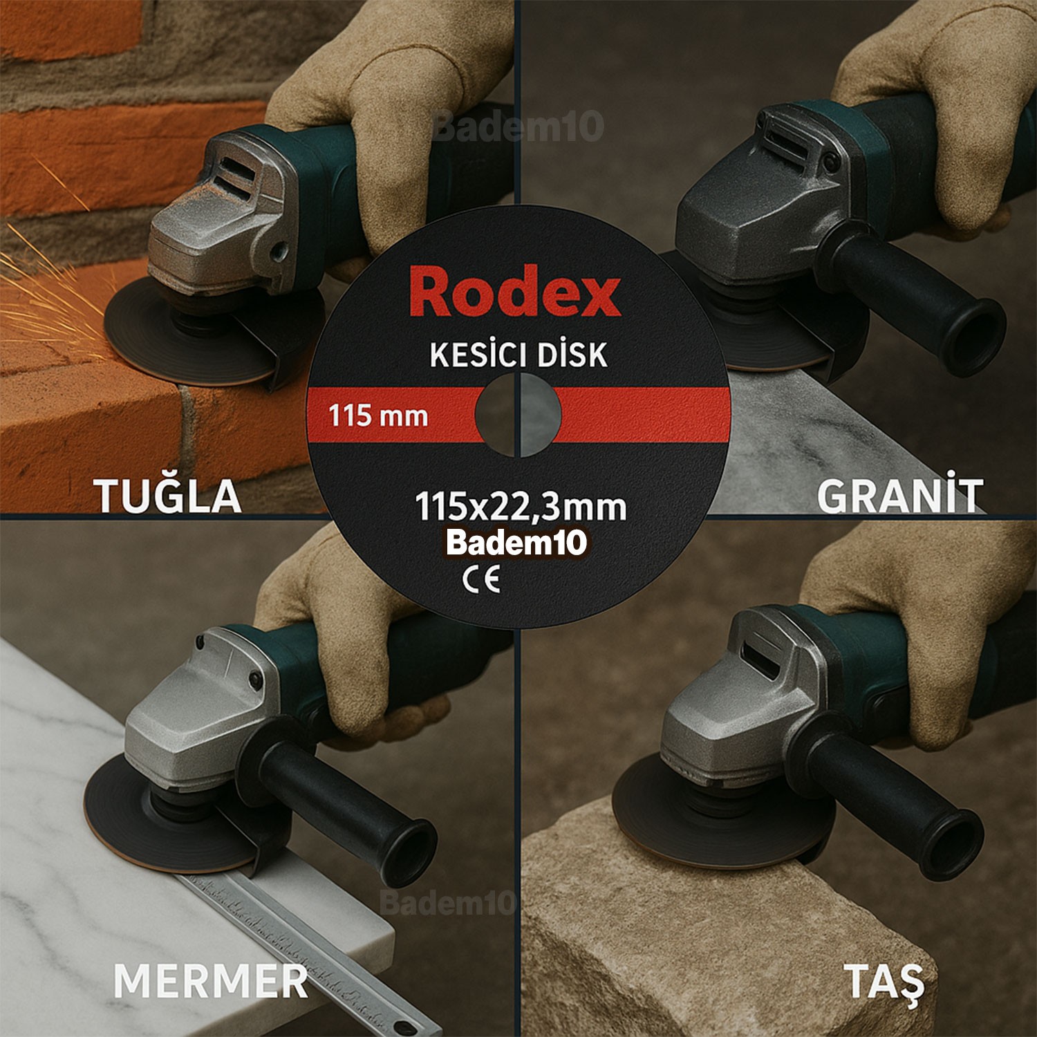 Rodex 115 mm Elmas Kesici Disk – Beton, Mermer, Granit ve Taş Kesim Uyumlu Dayanıklı Kesme Taşı
