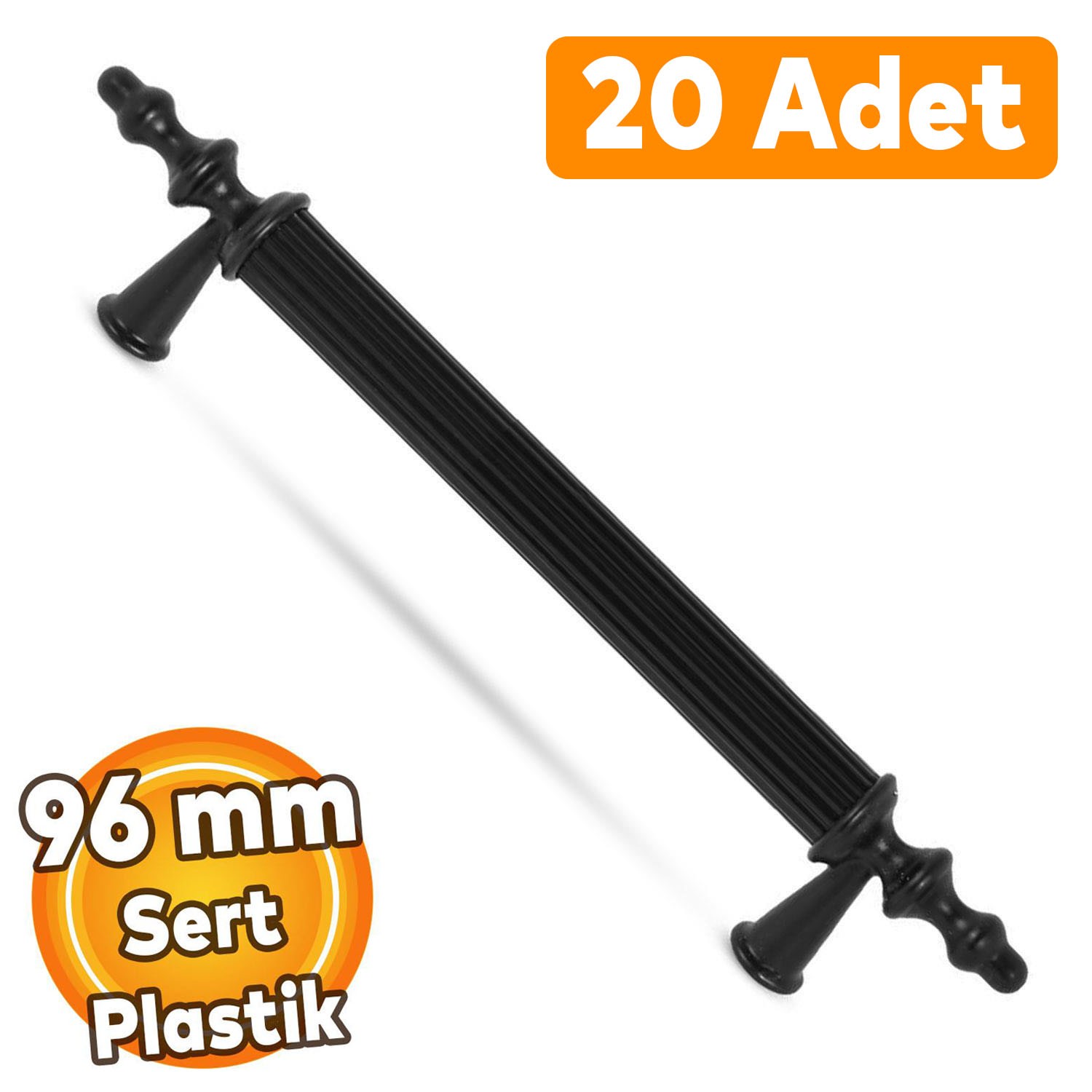 (SERT PLASTİK) 20 Adet Polavit 96 Mm Siyah Mobilya Mutfak Çekmece Dolap Dolabı Kulpu Kulbu Kulpları