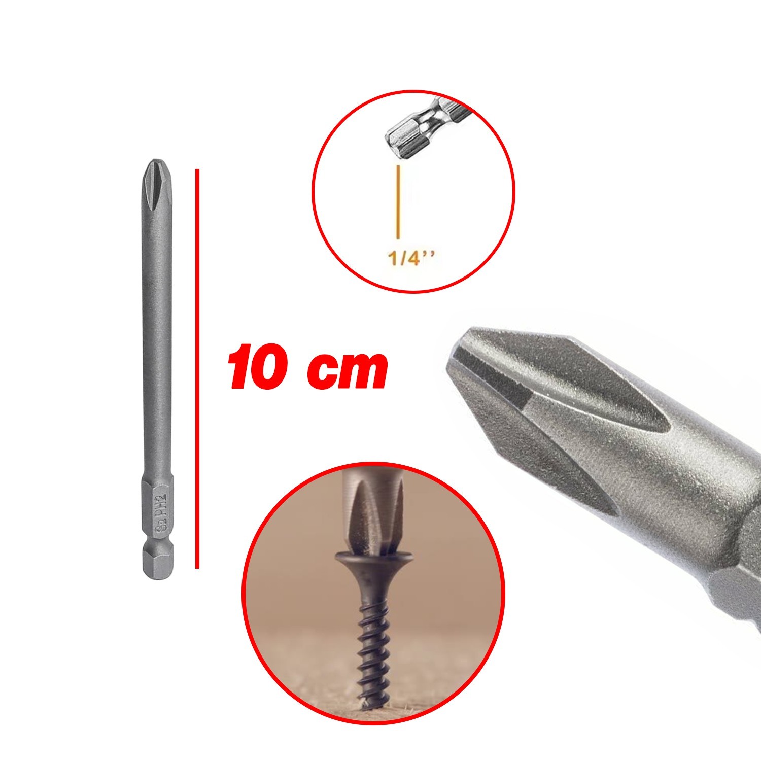 Mıknatıslı Yıldız PH2 Bits Uç 100 mm 10'lu Set Kutulu Manyetik 1/4" Matkap Ucu 10 cm Uzunluk