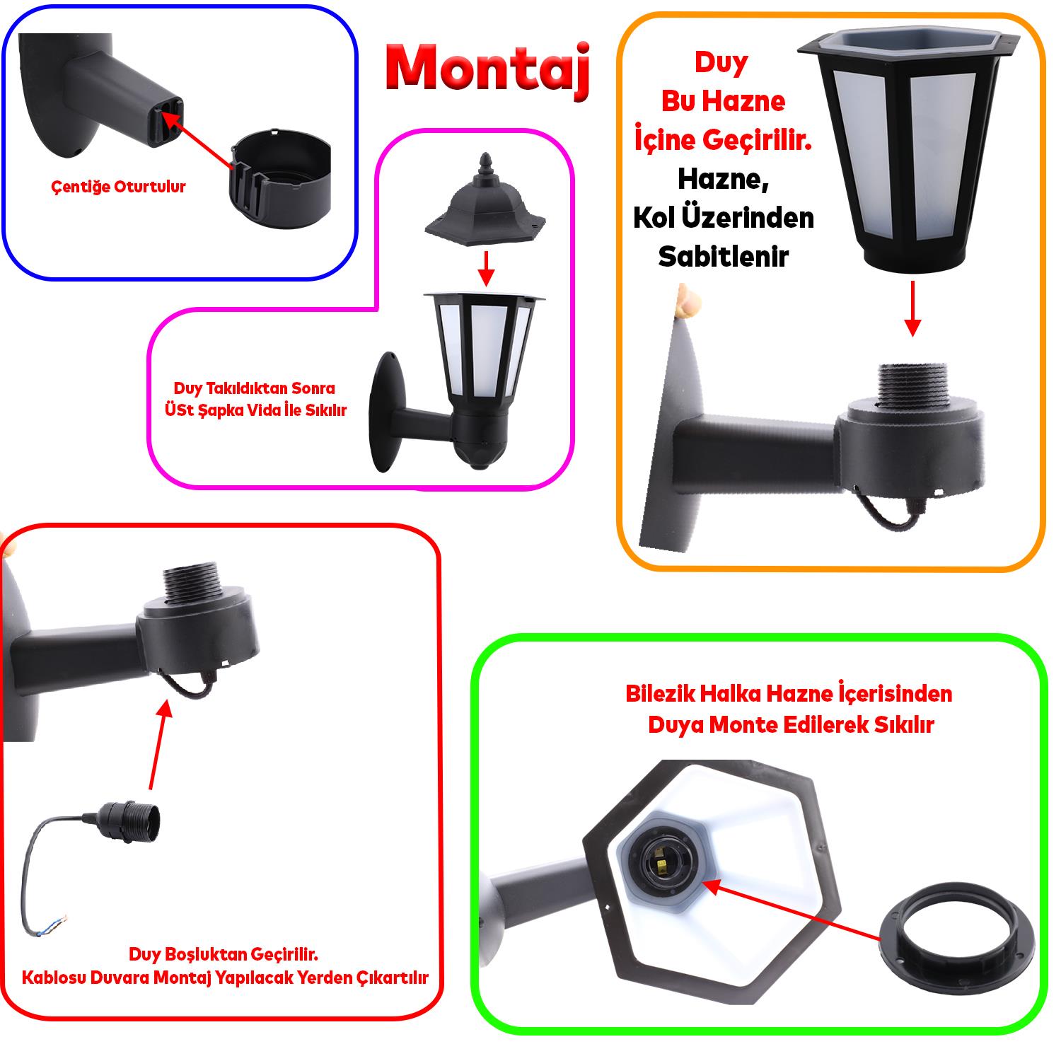 Sokak Bahçe Duvar Aplik Lamba Aydınlatma Lale Bahçe Armatürü Yandan Montaj E27 Duy Siyah Plastik