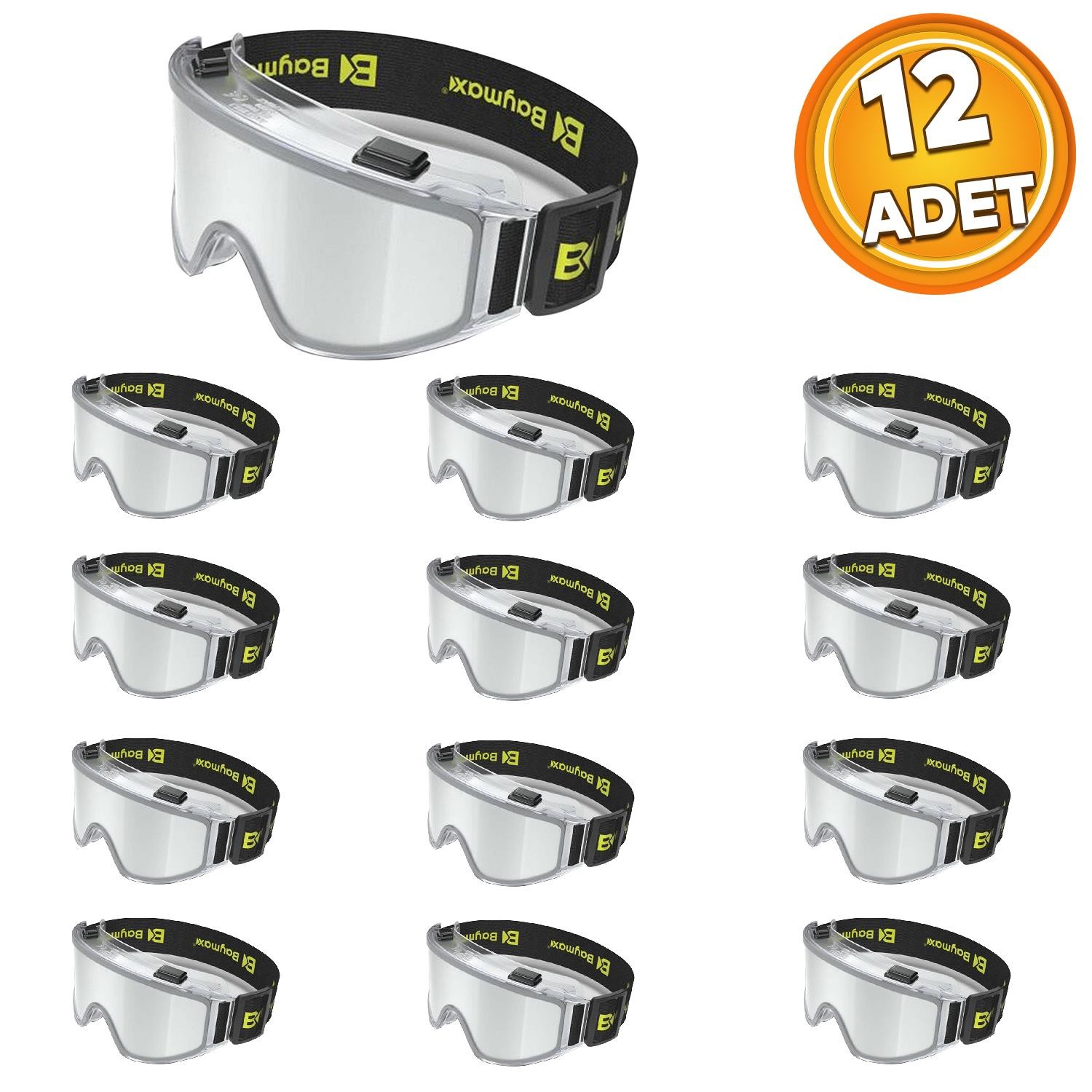 Baymax İş Güvenlik Gözlüğü Antifog Buğulanmaz Koruyucu Gözlük S550 Şeffaf 12 Adet