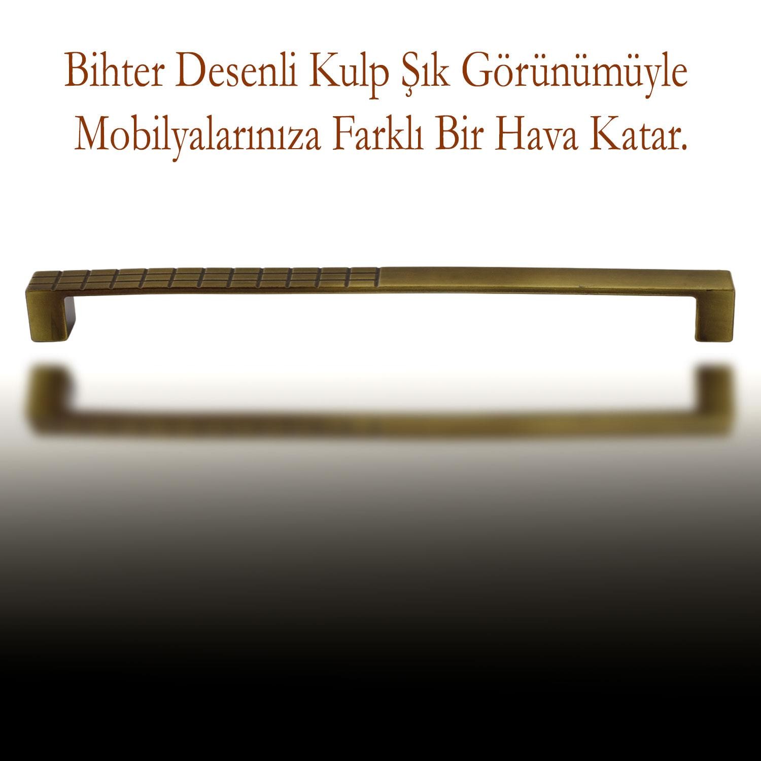 Bihter Mobilya Mutfak Dolabı Çekmece Dolap Kapak Kulpu Kulbu Metal Kulp 224 mm Desenli Antik Sarı