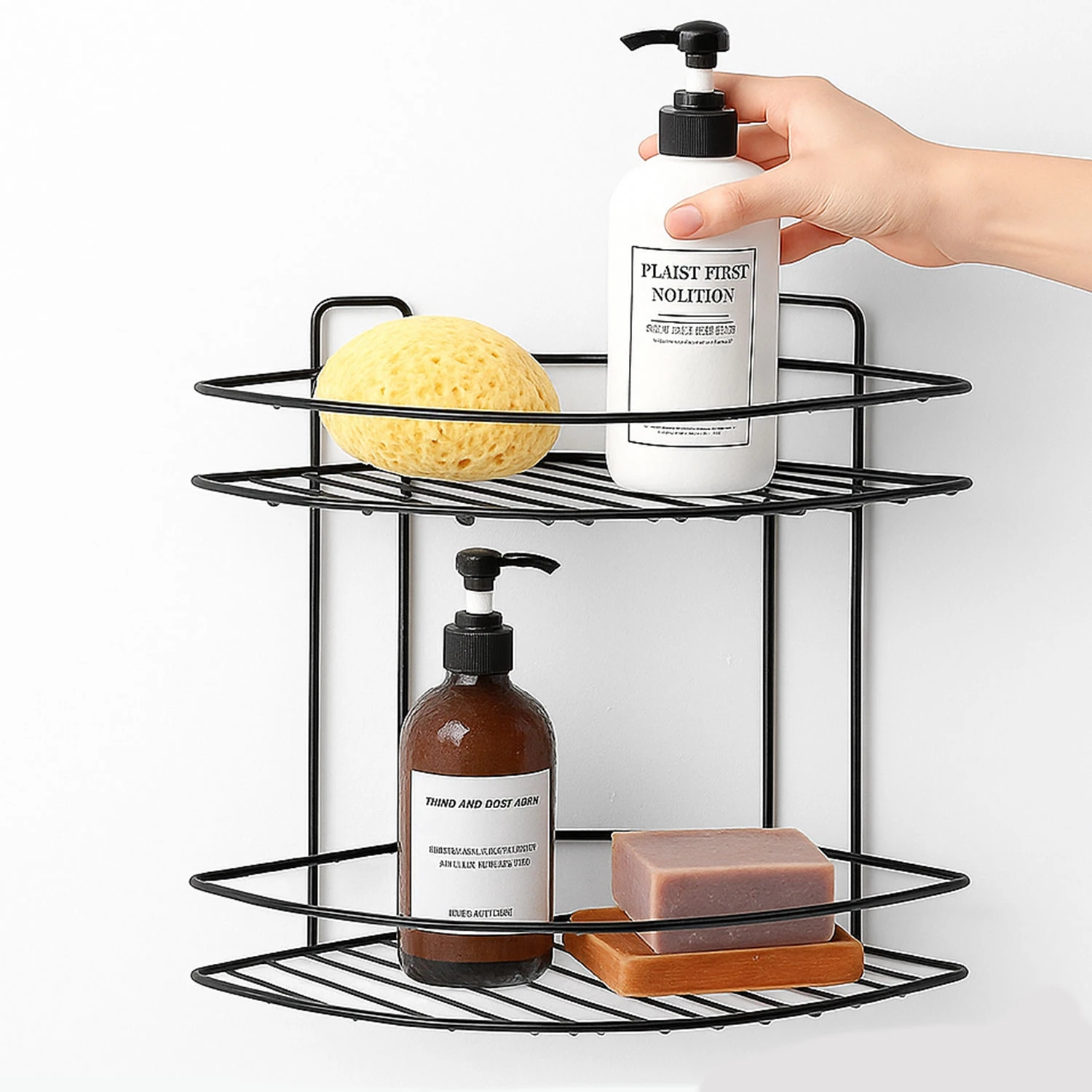 Siyah İki Katlı Vidalı Duş Şampuanlık Köşe Rafı Banyo Organizeri Askılı Şampuanlık Düzenleyici