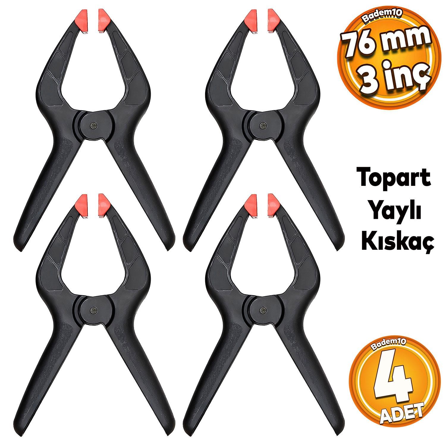 Yaylı Kıskaç Topart Klips Mandal Hobi Mini El Tip Işkence Aleti Seti 76 mm 3" İnç (4 ADET)