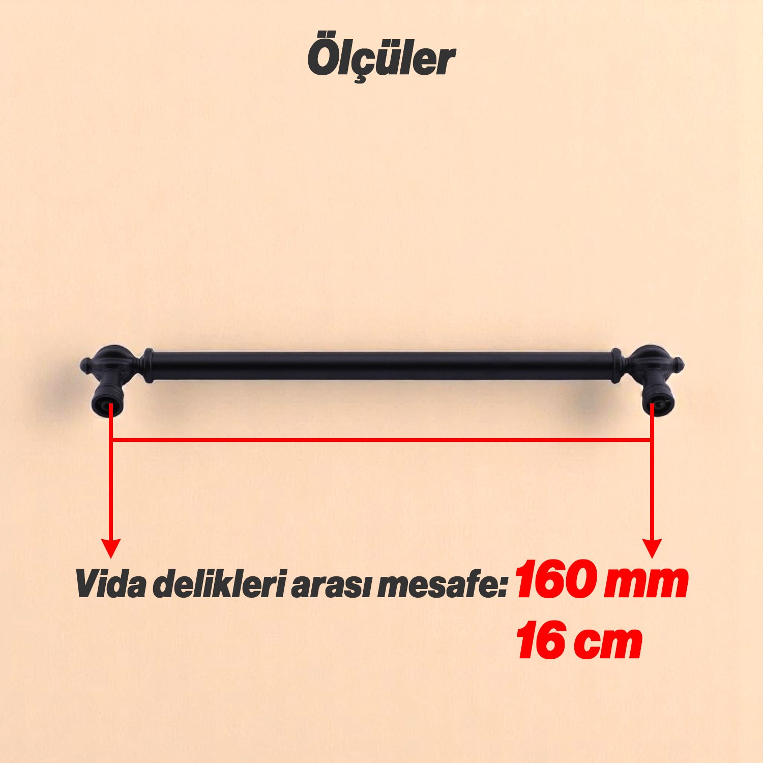 Defne Metal Kulp Siyah 160 mm Mobilya Çekmece Dolap Kapak Kulpları Kulb Kulpu Mutfak Dolabı