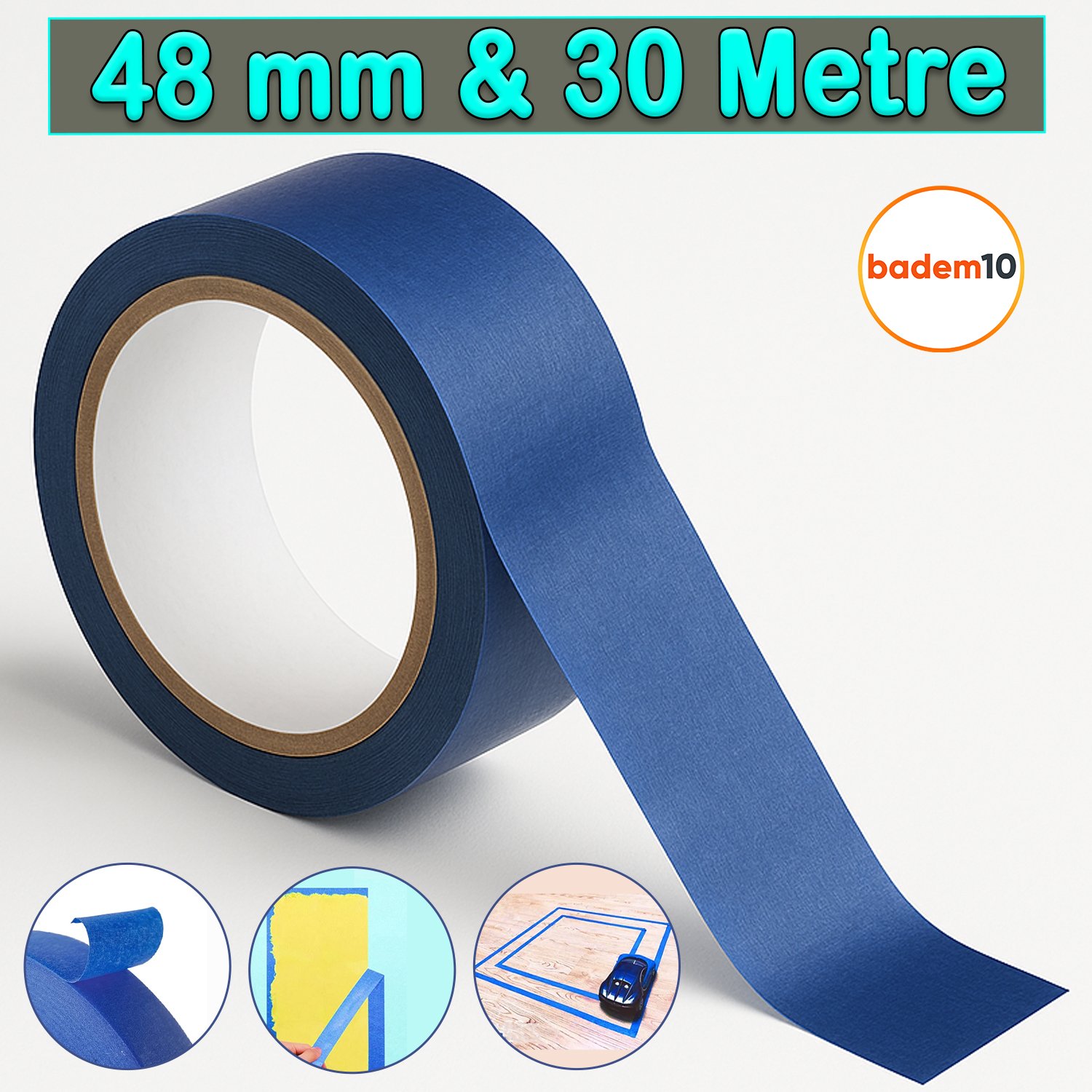 Maskeleme Bandı Boyacı Tadilat Mavi Kağıt Bant 48 mm x 30 M Ahşap Cam Metal Oto Boya Yüzey Koruma