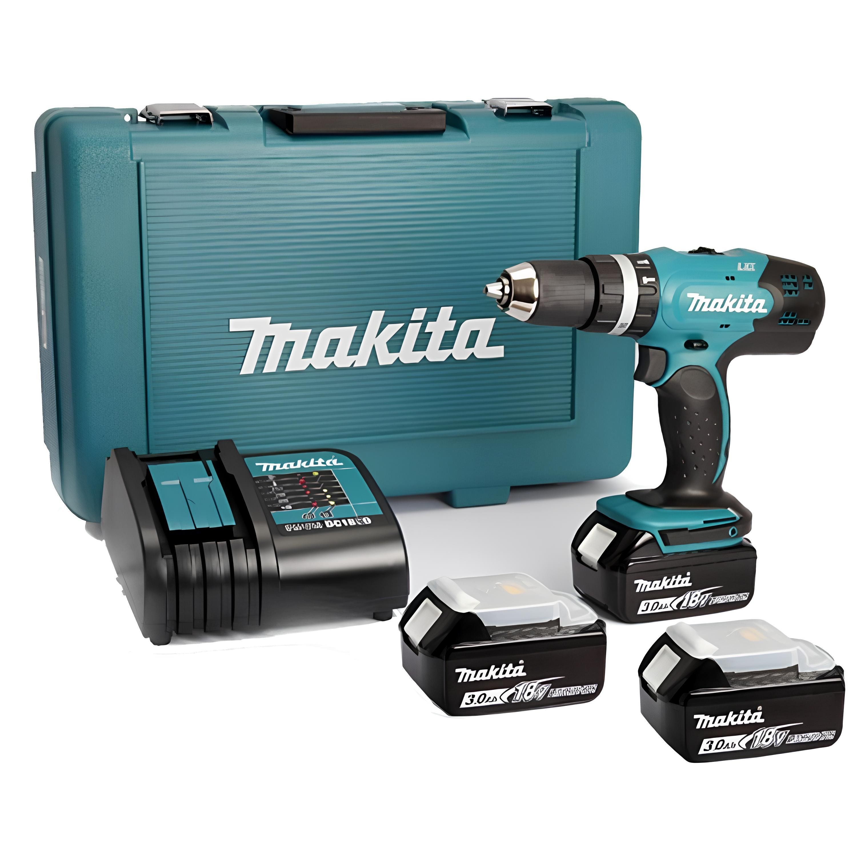 Makita DHP453SFE3 Darbeli Matkap 3 Akülü Vidalama Metal Ahşap Beton