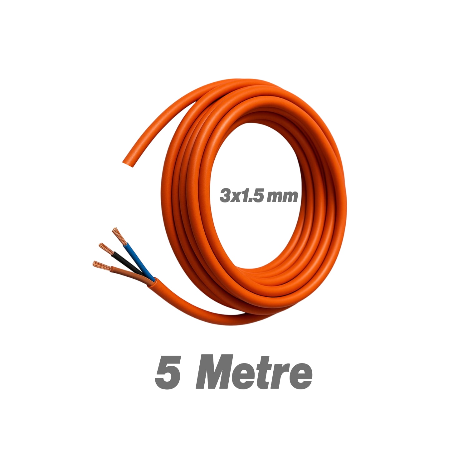 Seyyar 5 Metre Uzatma Kablosu TTR CCA Çok Telli 3x1.5 mm Elektrik Kablo Kontrol Kalem Dişi Erkek Fiş
