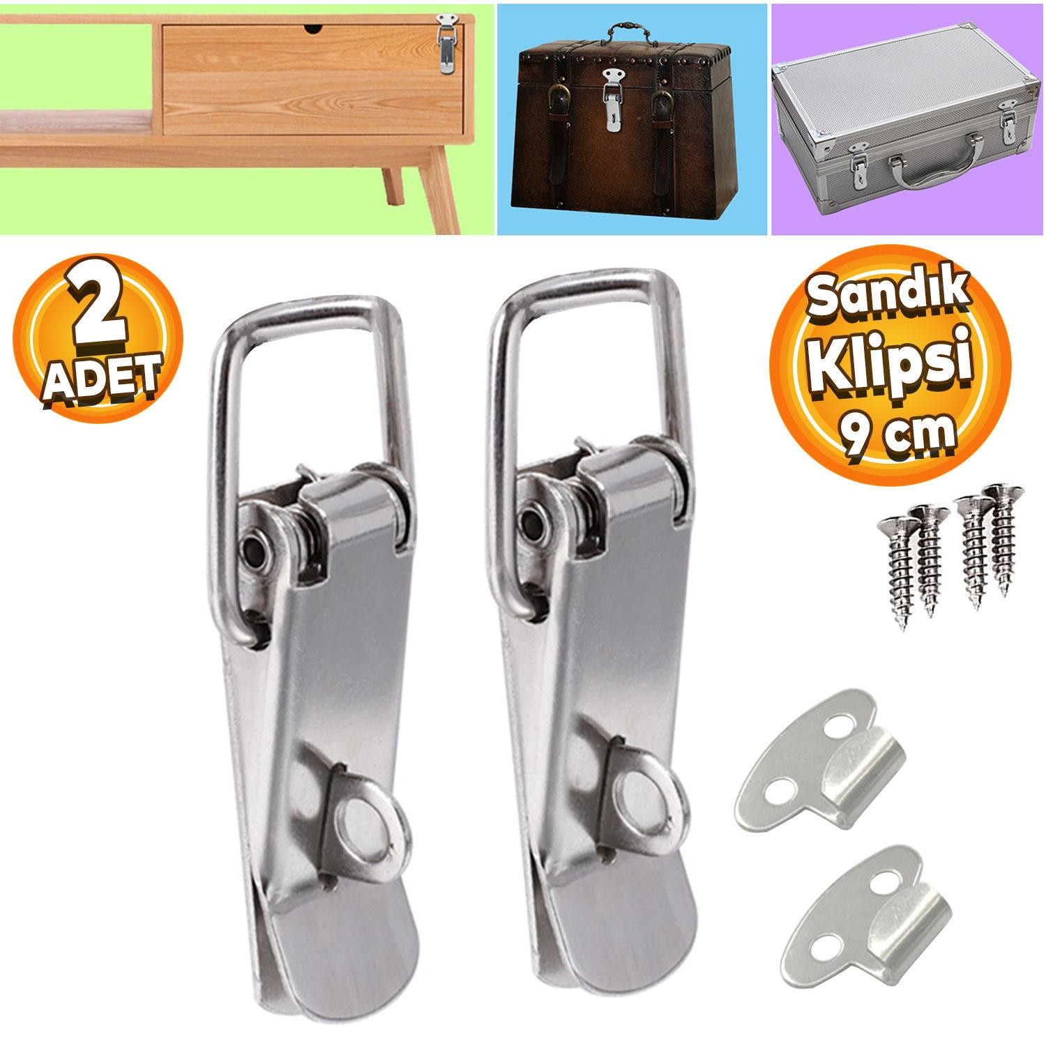 Gergi Mandalı Çelik Sandık Kaput Kilidi Klipsi Asmalı 9 cm Parlak Krom 2 ADET